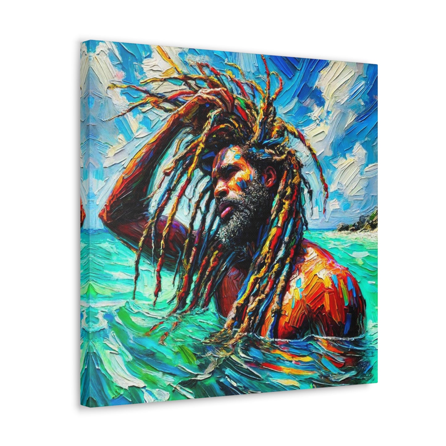 Art Print, Afro-Caribbean Man, "Sea Bath" Abstract, Semi-Abstract Oil Finish, West Indian Ethnicity, Cultural, Heritage, Abstract, Canvas Gallery Wrap