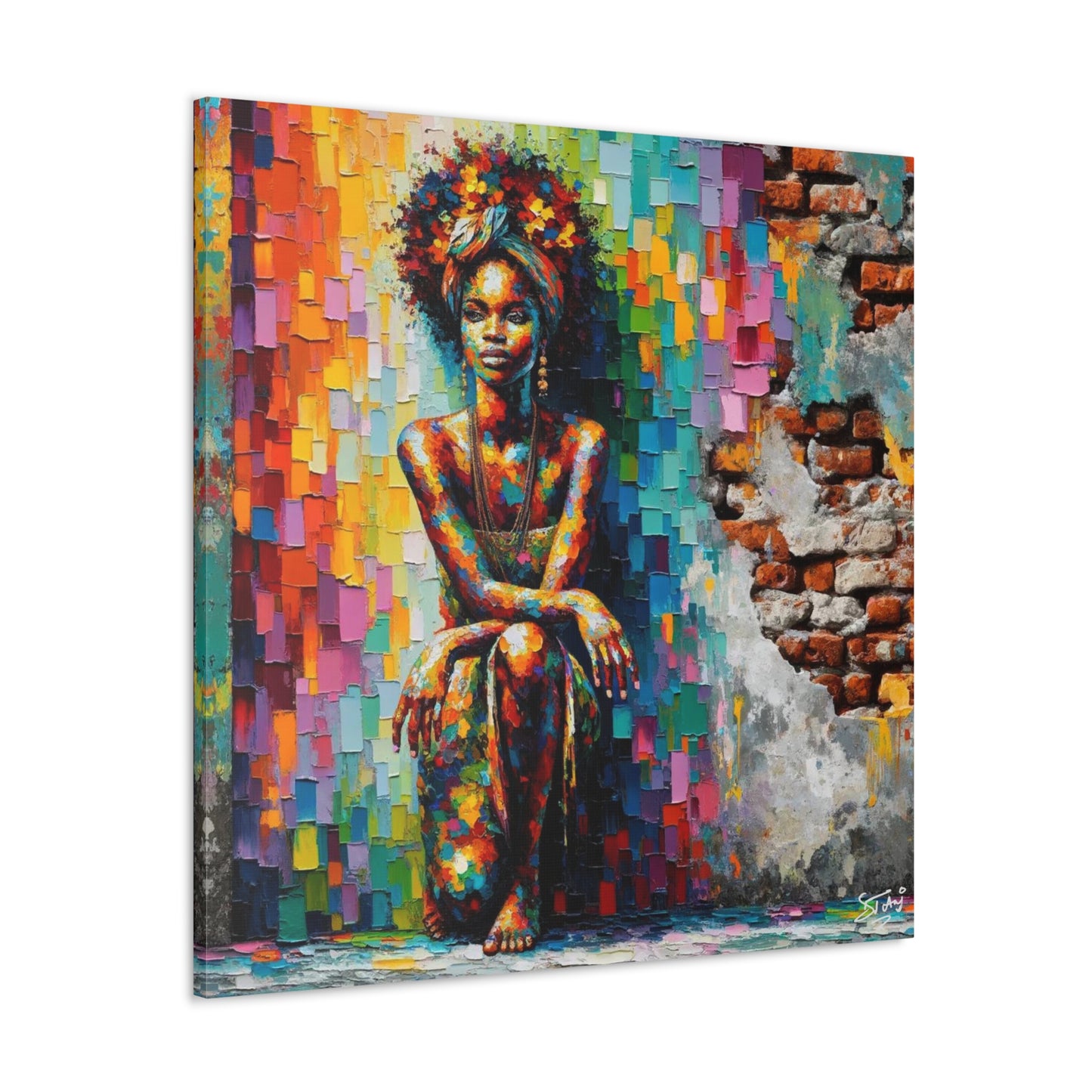 Art Print, Afro-Caribbean Woman "In Paint," (4) Oil Finish, West Indian Ethnicity, Cultural, Heritage, Semi-Abstract, Canvas Gallery Wrap