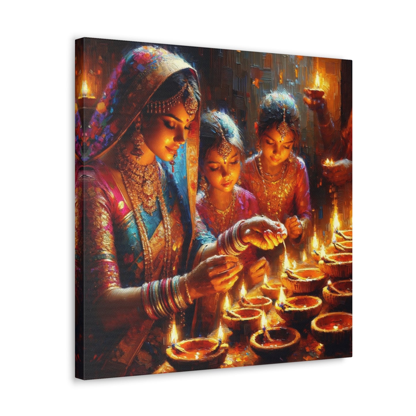 Art Print of Divali/Diwali Celebrations, Indo-Trinidadian, Oil Finish, West Indian Ethnicity, Cultural, Heritage, Canvas Gallery Wraps