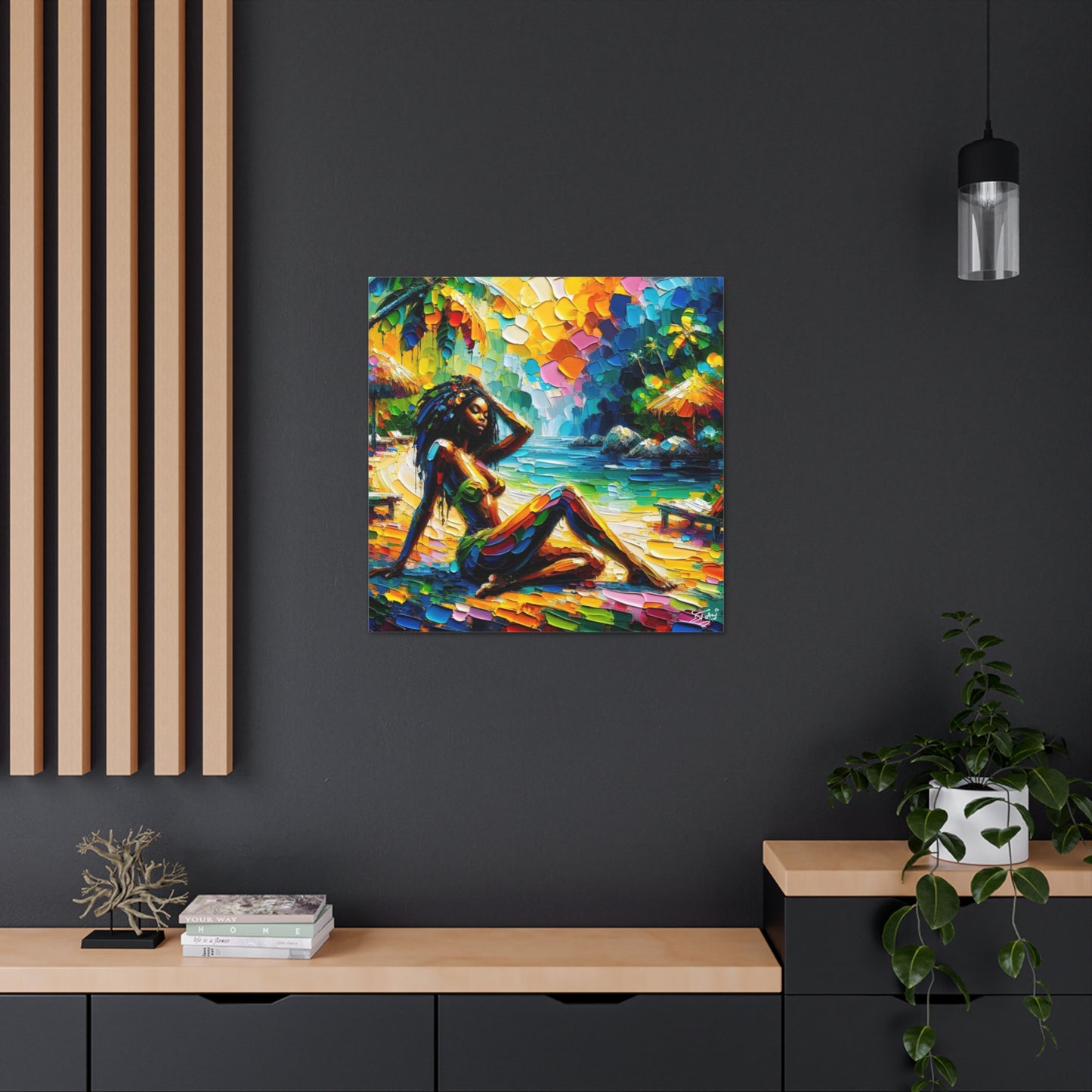 Art Print, Afro-Caribbean Woman, Oil Finish, West Indian Ethnicity, Cultural, Heritage, Semi-Abstract, Canvas Gallery Wrap