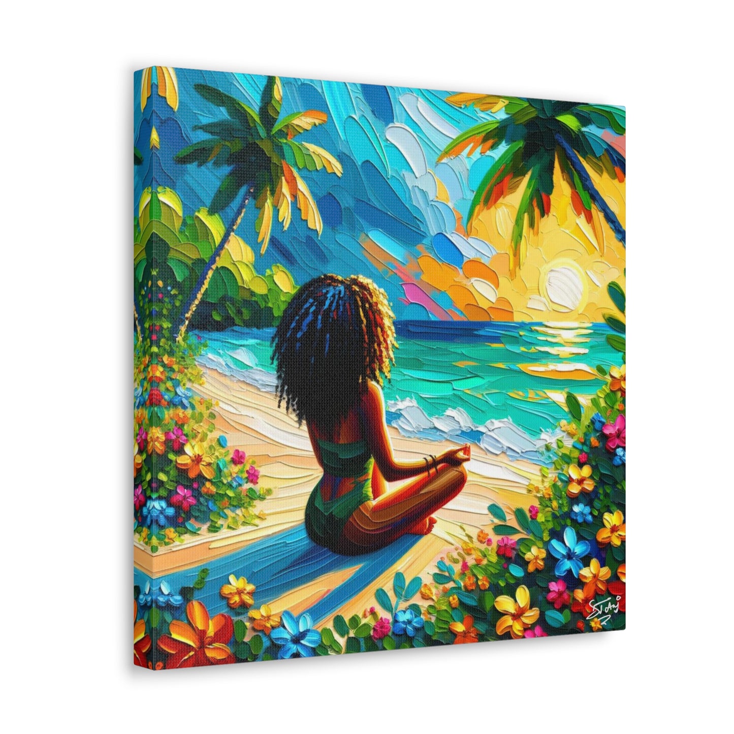 Art Print of Caribbean Woman on Beach, Oil Finish, West Indian Art, Canvas Gallery Wraps