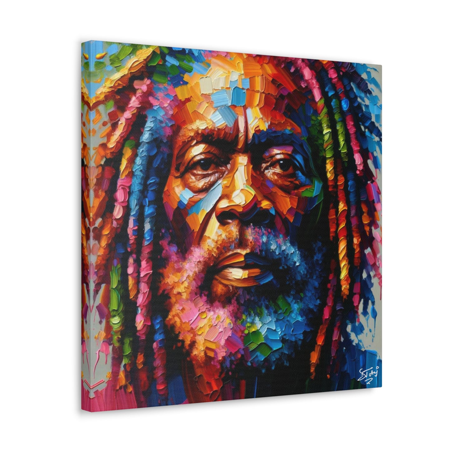 Art Print, Trini Rastaman, Oil Finish, West Indian Ethnicity, Cultural, Heritage, Semi-Abstract, Canvas Gallery Wrap