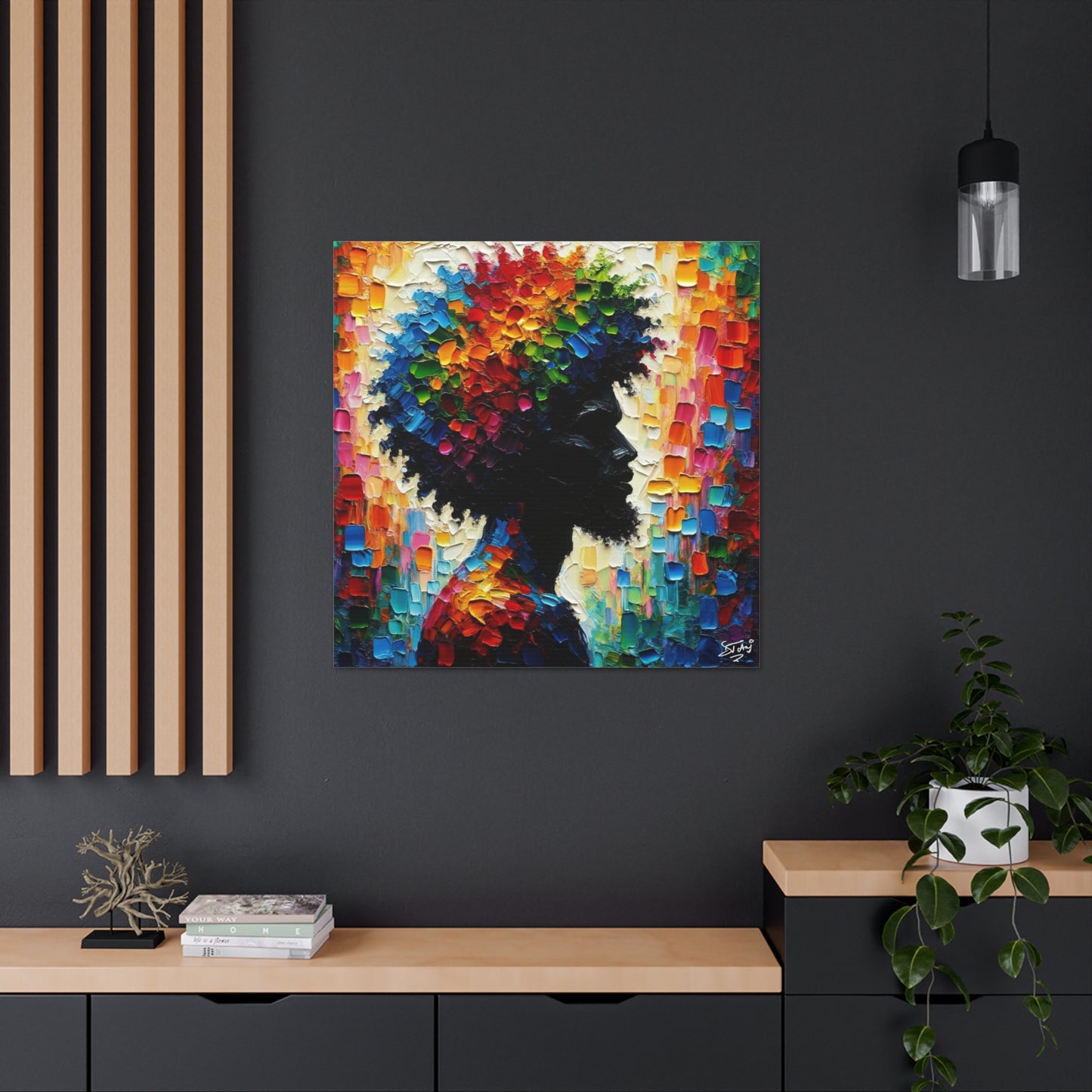 Art Print, Afro-Caribbean Man in Silhouette, Oil Finish, West Indian Ethnicity, Cultural, Heritage, Abstract, Canvas Gallery Wrap