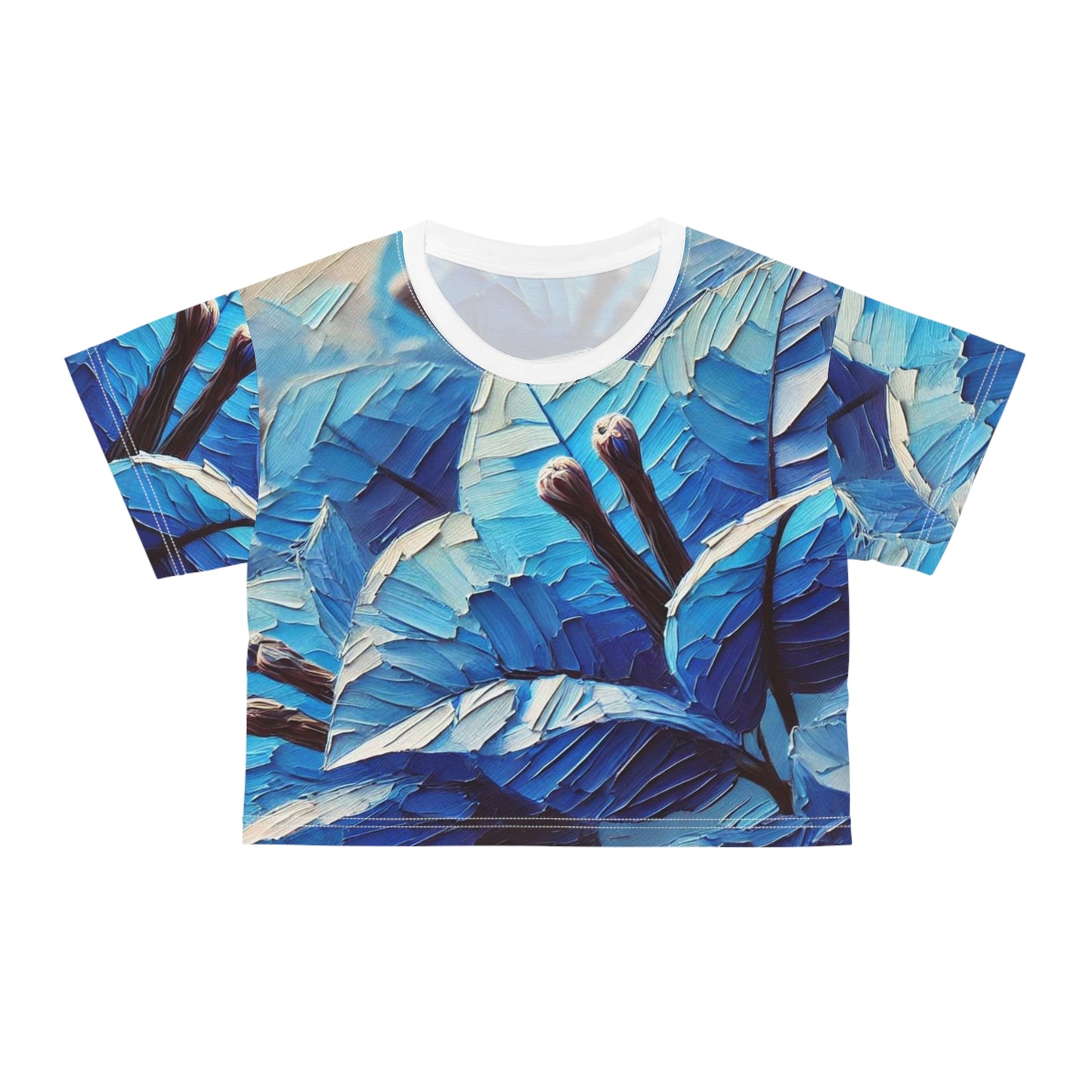 Women's Silky Soft Crop Tee (AOP) Blue Floral Print