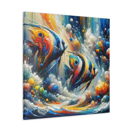 Art Print, Angelfish, Abstract Oil Finish, Caribbean Nature, Canvas Gallery Wrap