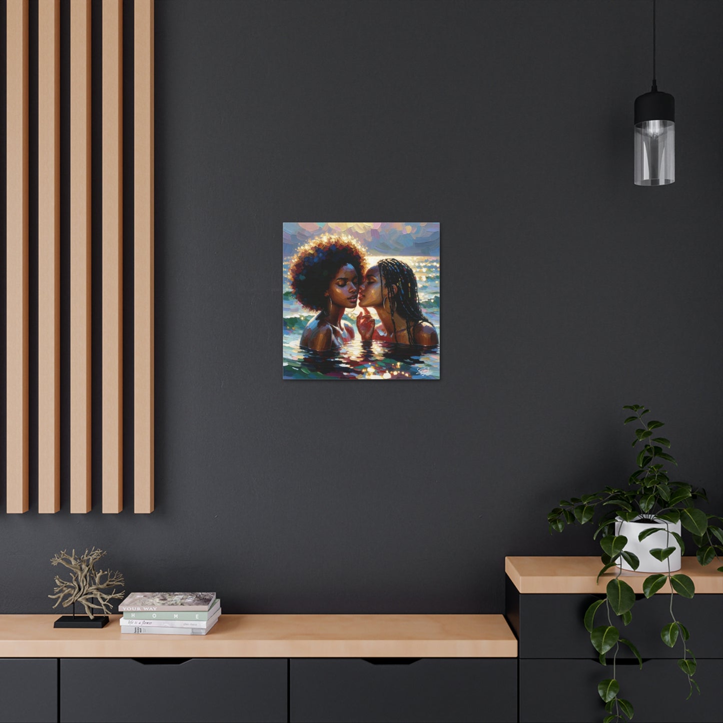 Art Print, Caribbean Couple, "No Boundaries" Semi-Abstract Oil Finish, West Indian Ethnicity, Cultural, Heritage, Abstract, Canvas Gallery Wrap