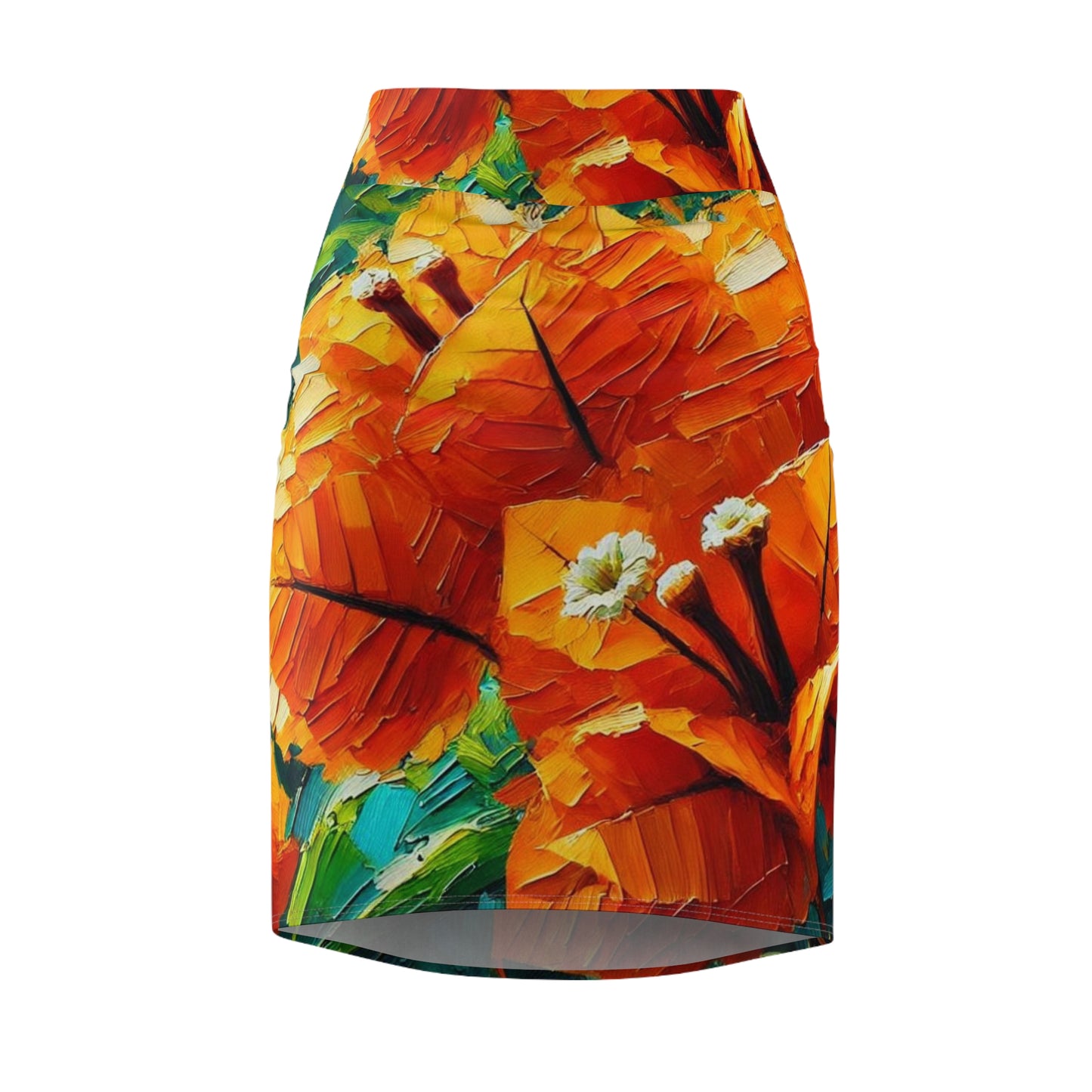 Women's Pencil Skirt (AOP) Orange Bougainvillea Print