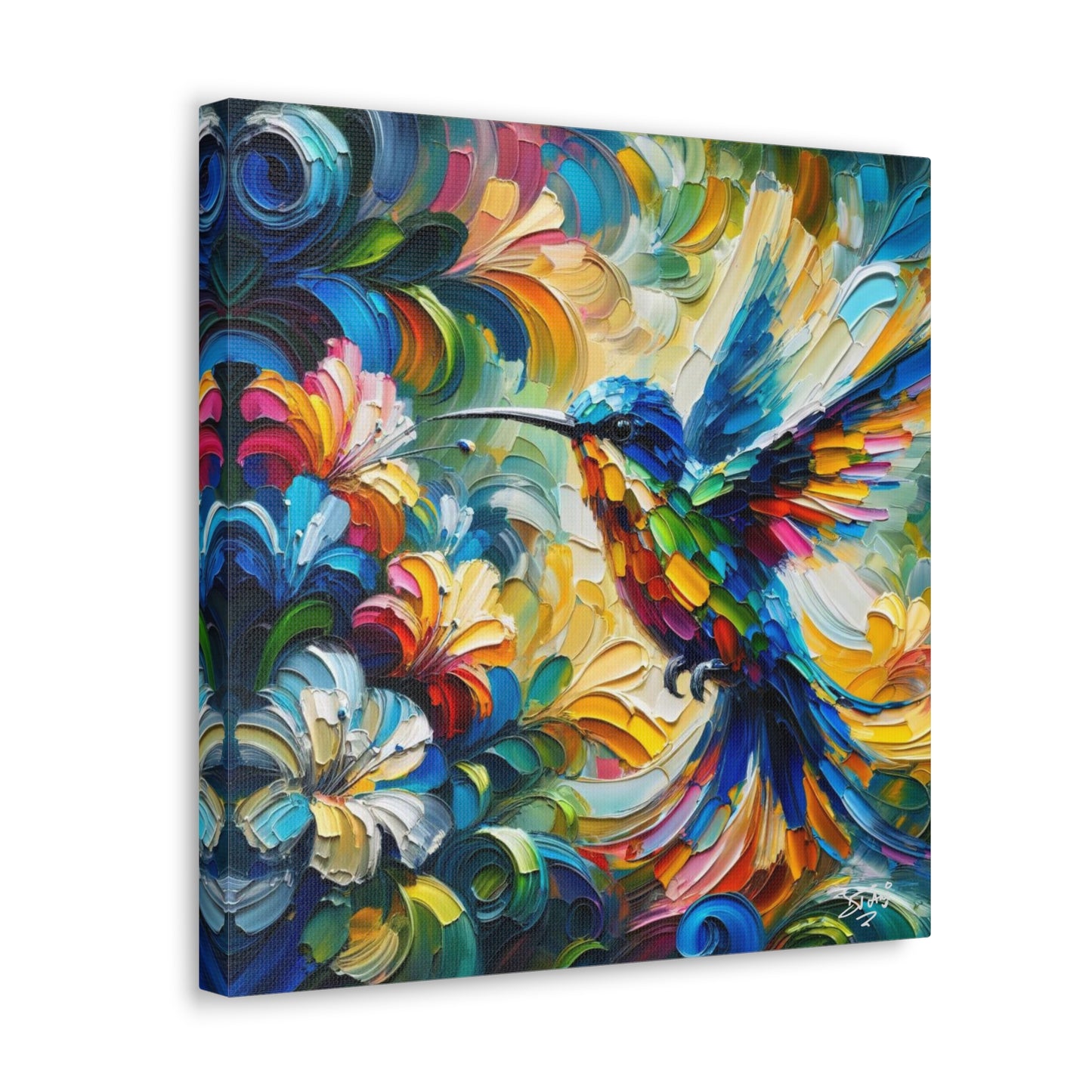 Art Print, Hummingbird, Caribbean Birds, Abstract Oil Finish, Caribbean Nature, Cultural, Heritage, Canvas Gallery Wrap