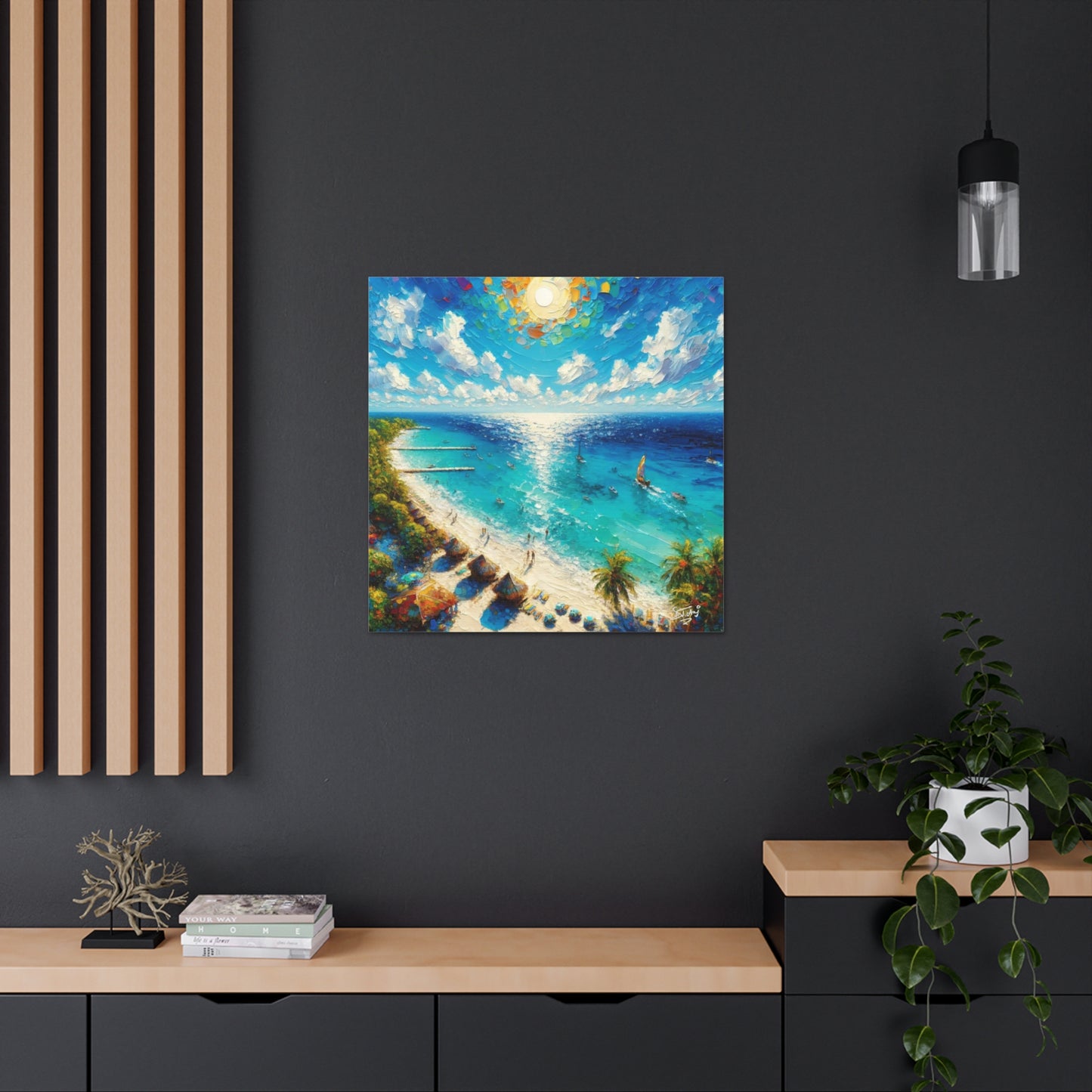 Art Print of Caribbean Beach Scene, Abstract, Oil Painting, West Indian Art, Canvas Gallery Wraps