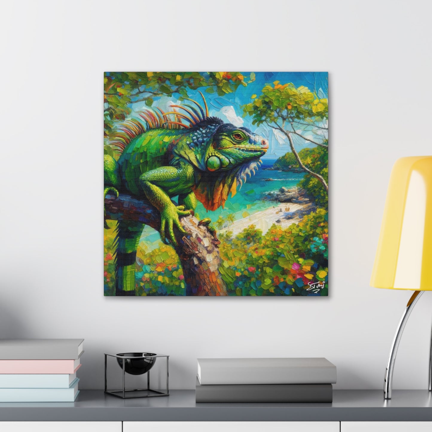 Art Print, Iguana, Caribbean Wildlife, Oil Finish, Caribbean Nature, Cultural, Heritage, Canvas Gallery Wrap