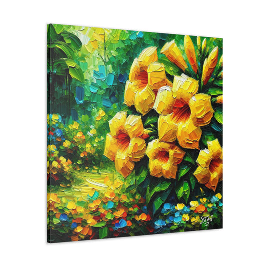 Art Print of Tropical Flowers, Oil Finish, West Indian Art, Canvas Gallery Wraps