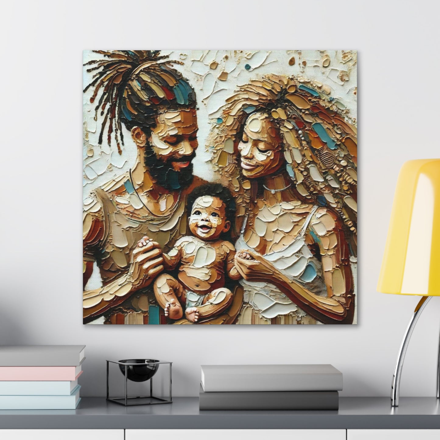 Art Print, Afro-Caribbean Family, Semi-Abstract, Oil Finish, West Indian Ethnicity, Cultural, Heritage, Semi-Abstract, Canvas Gallery Wrap