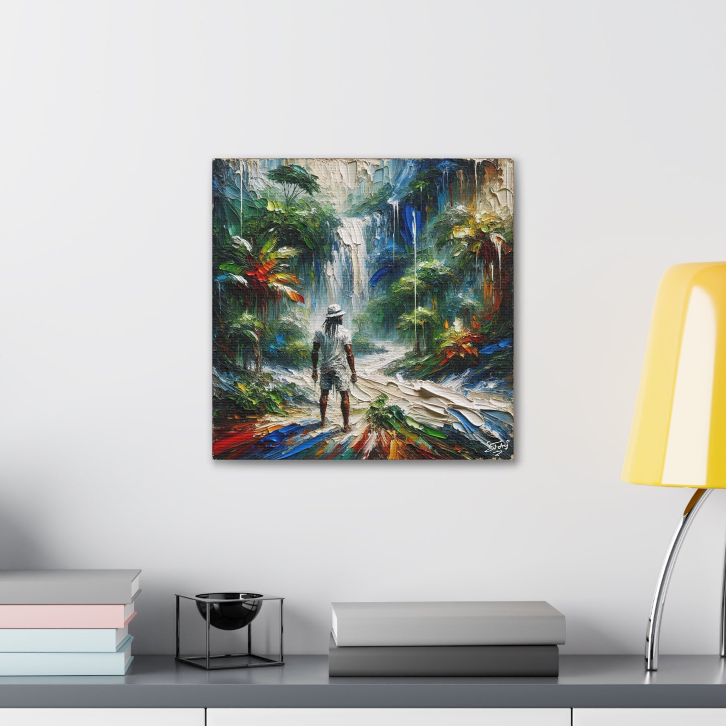 Art Print of Caribbean Man at Waterfall, West Indian Art, Canvas Gallery Wraps