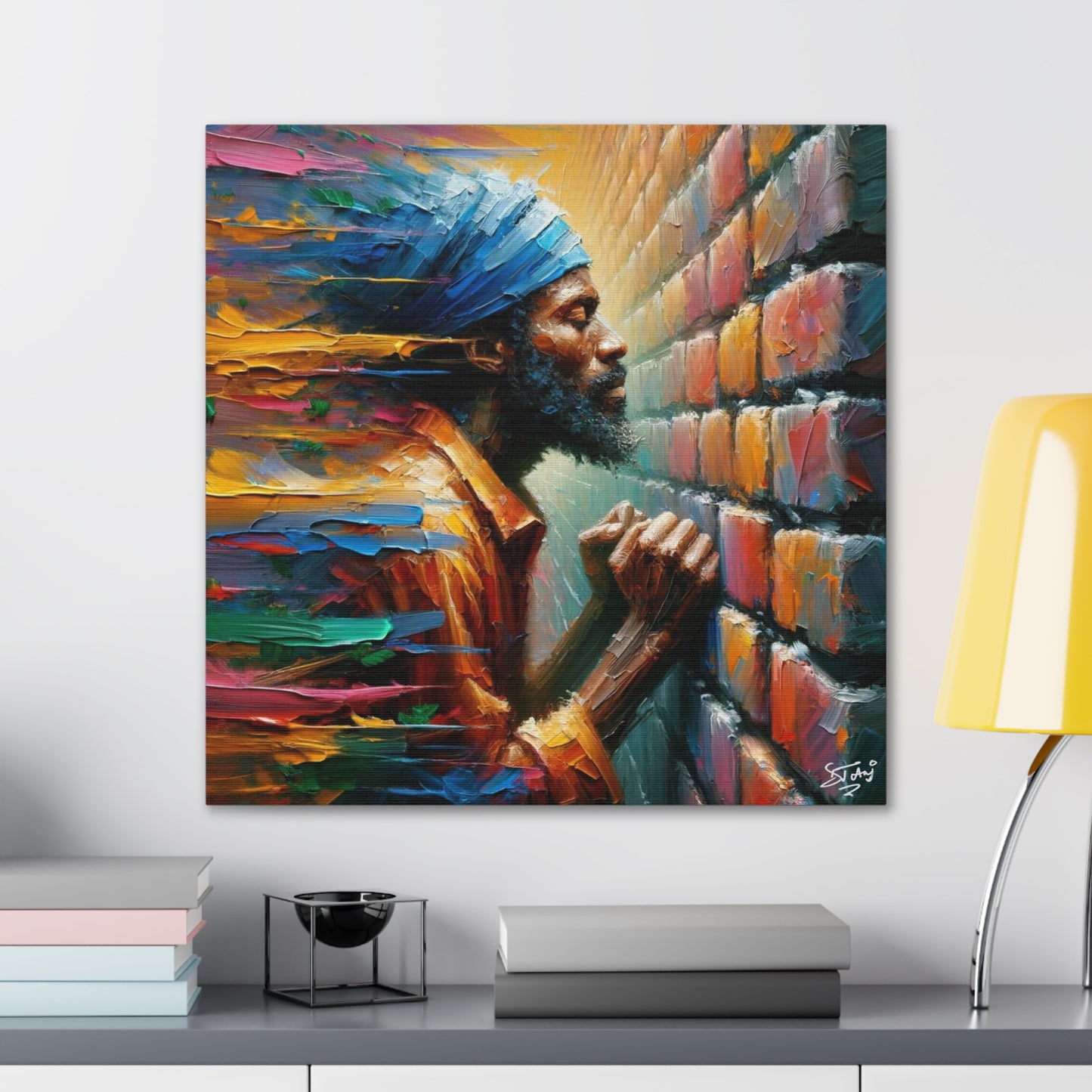 Art Print, Afro-Caribbean Man "The Resistance (3)," Oil Finish, West Indian Ethnicity, Cultural, Heritage, Semi-Abstract, Canvas Gallery Wrap