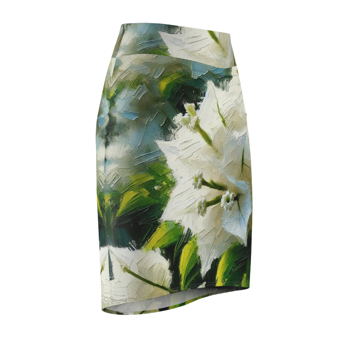 Women's Pencil Skirt (AOP) White Bougainvillea Print