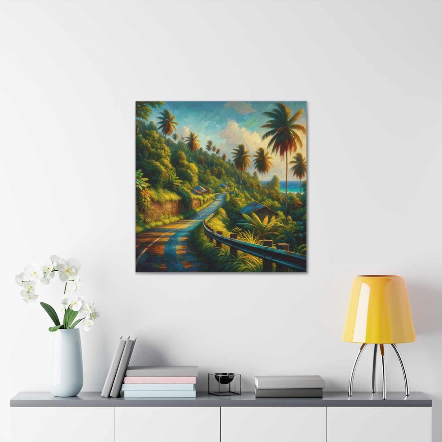 Art Print of Tranquil Countryside Road in Tobago, Oil Finish. Scenic Island, Caribbean, West Indian Art, Canvas Gallery Wraps