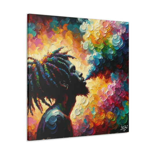 Art Print of Rastaman in Euphoria, Oil Finish, West Indian Ethnicity, Cultural, Heritage, Afro-Caribbean Man, Semi-Abstract, Canvas Gallery Wrap