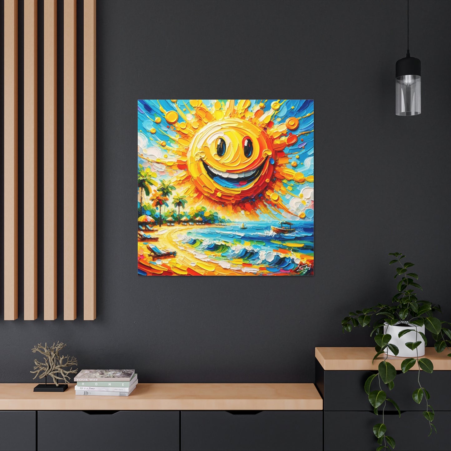 Art Print of Caribbean "Sunny Day" Beach Scene, Oil Painting, West Indian Art, Canvas Gallery Wraps