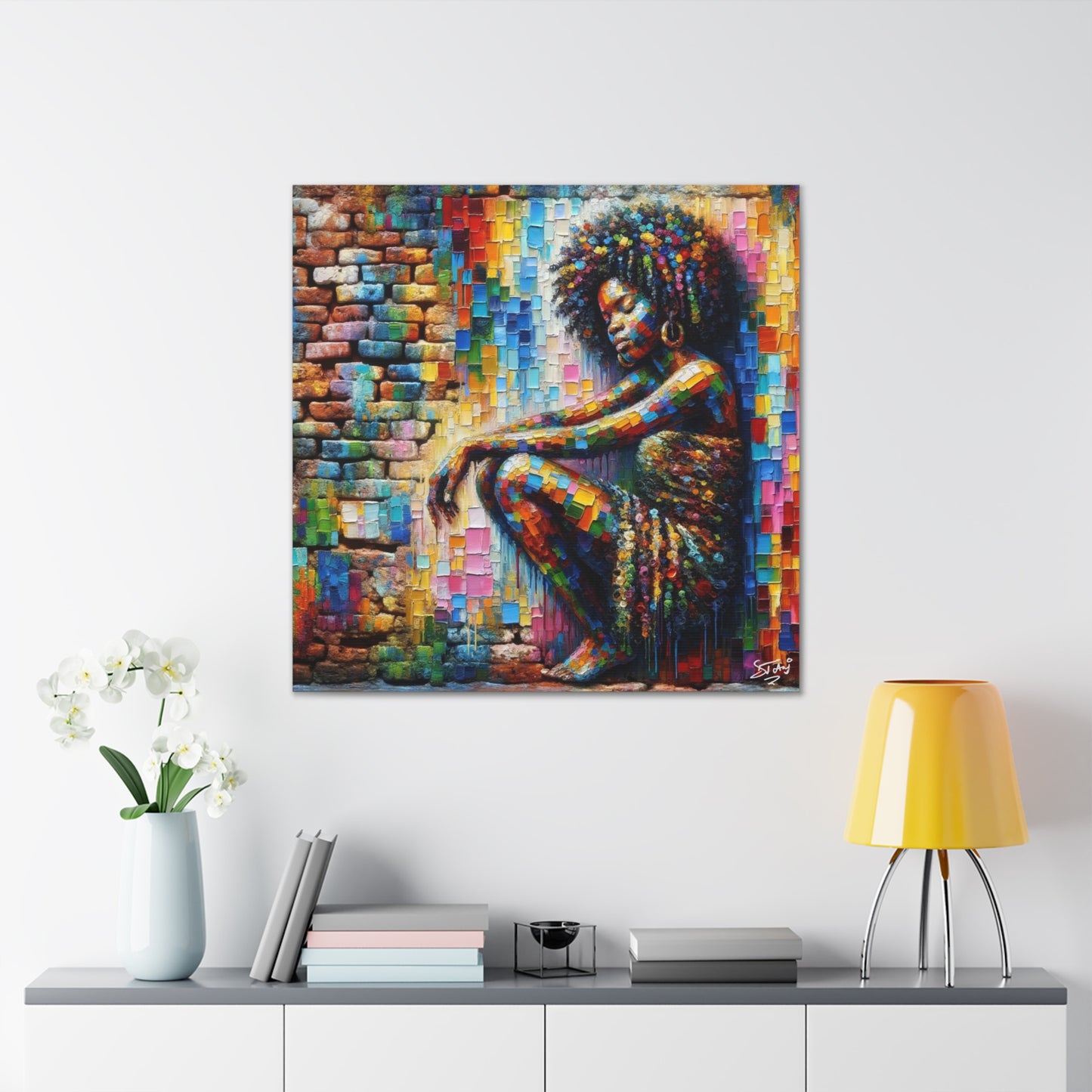 Art Print, Afro-Caribbean Woman "In Paint," (2) Oil Finish, West Indian Ethnicity, Cultural, Heritage, Semi-Abstract, Canvas Gallery Wrap