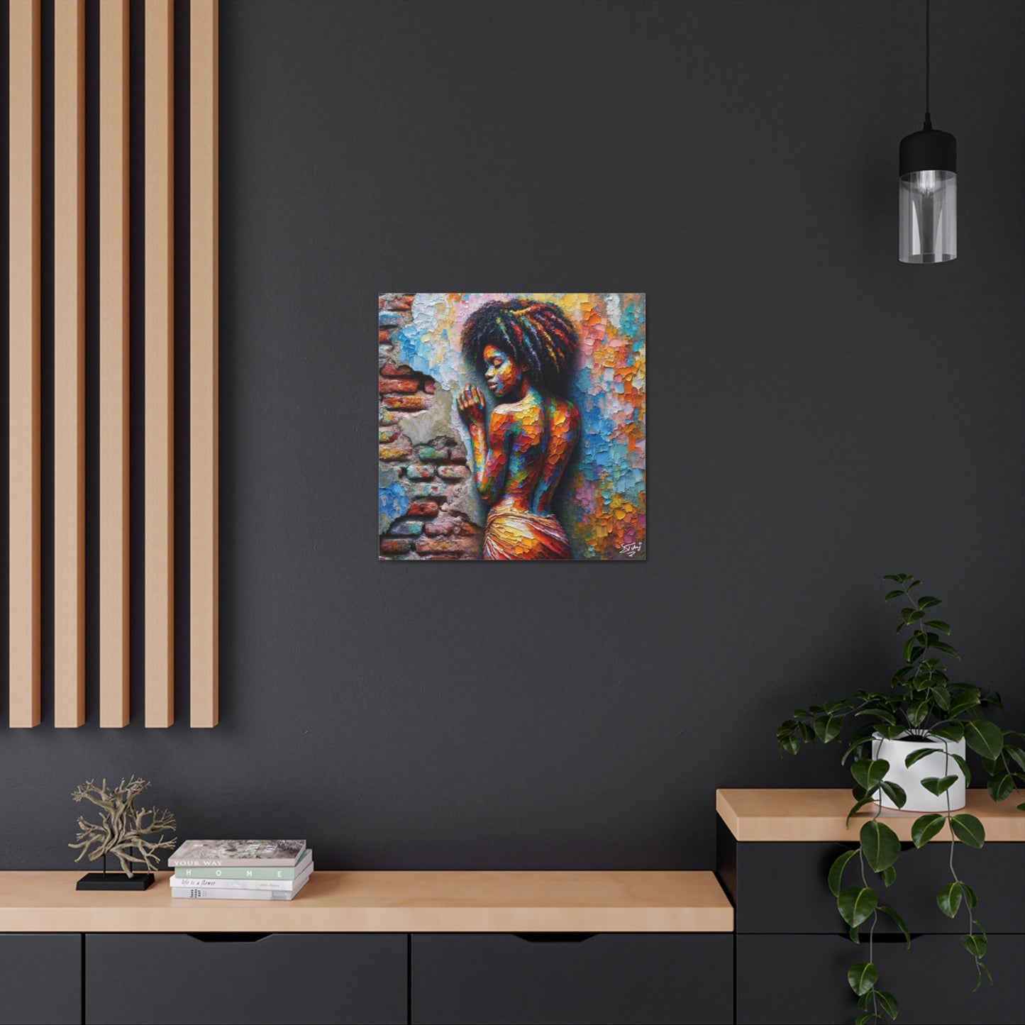 Art Print, Afro-Caribbean Woman "In Paint," (6) Oil Finish, West Indian Ethnicity, Cultural, Heritage, Semi-Abstract, Canvas Gallery Wrap