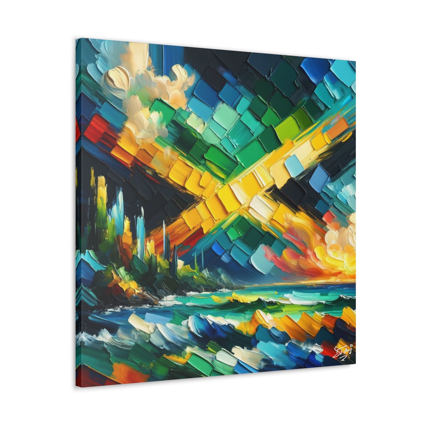 Art Print, Jamaica Abstract Scene, Oil Finish, Unity, One Love, Semi-Abstract, Canvas Gallery Wrap