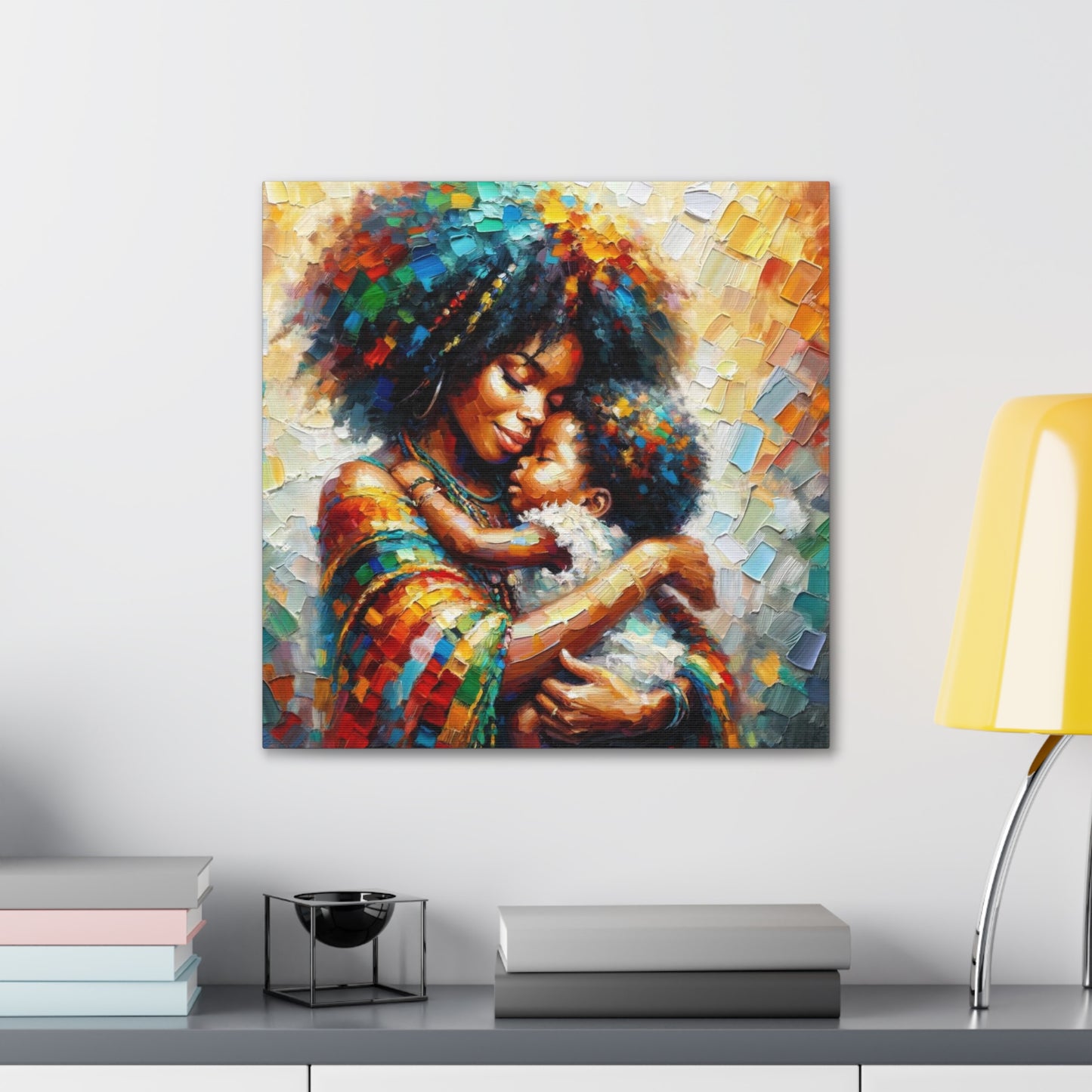 Art Print, Mother & Child#3, Afro-Caribbean Woman, Oil Finish, West Indian Ethnicity, Cultural, Heritage, Semi-Abstract, Canvas Gallery Wrap