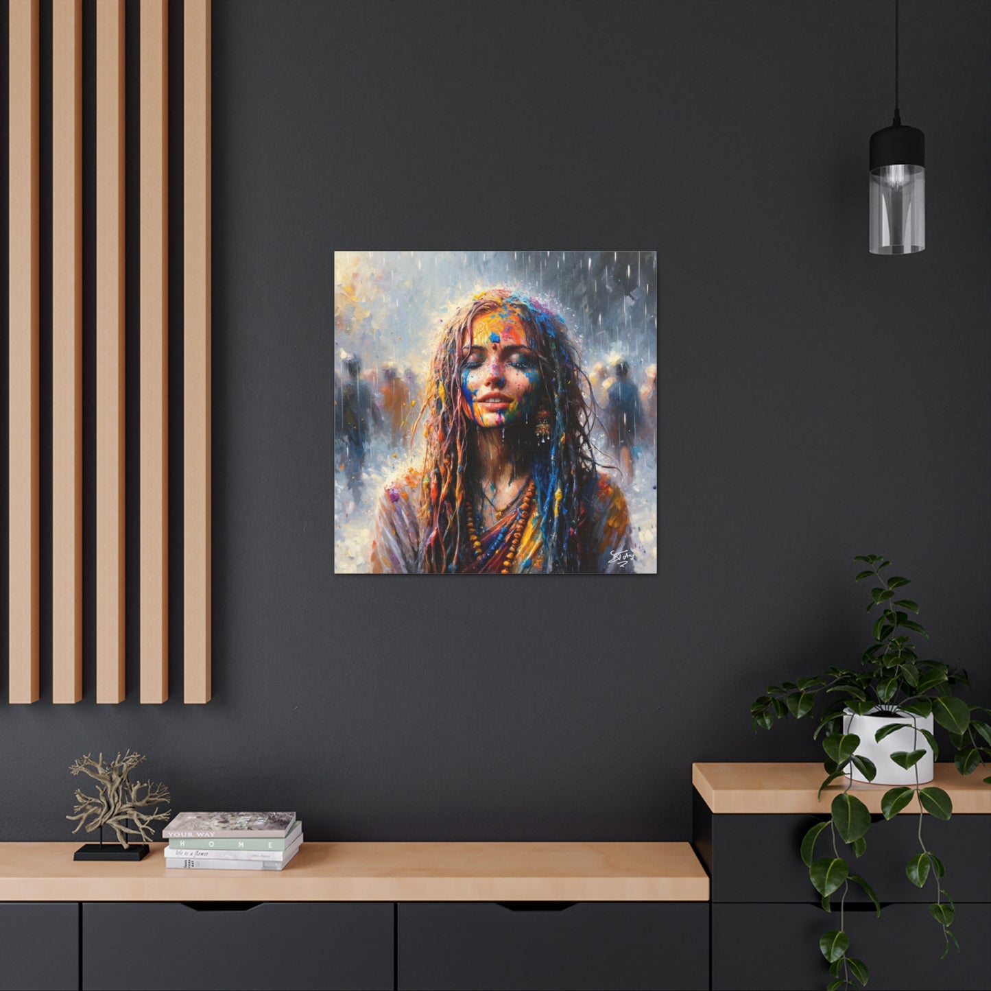 Art Print, Indo-Caribbean Woman, "Phagwa" Oil Finish, West Indian Ethnicity, Cultural, Heritage, Canvas Gallery Wrap