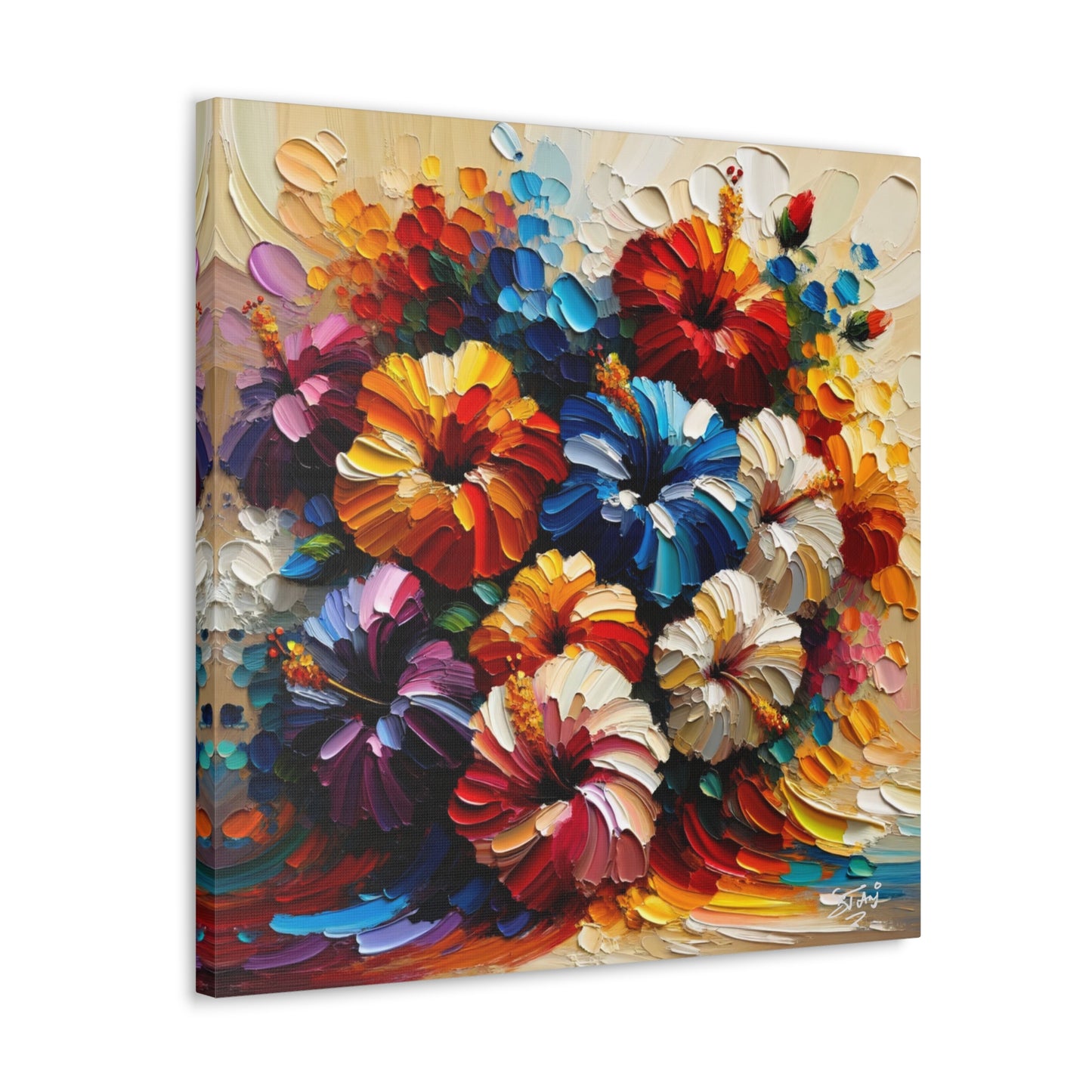 Print#2 of Hibiscus Flower Arrangement, Semi-abstract, Oil Paint finish, Caribbean, Tropical, Canvas Gallery Wraps