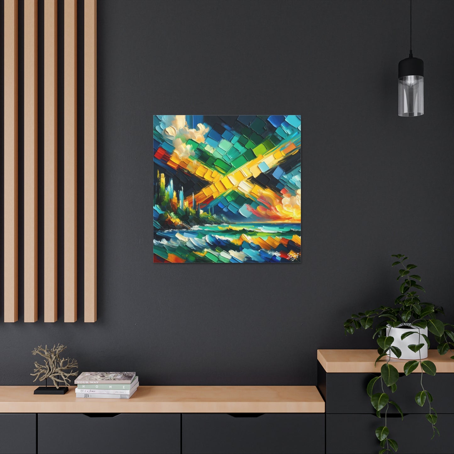 Art Print, Jamaica Abstract Scene, Oil Finish, Unity, One Love, Semi-Abstract, Canvas Gallery Wrap