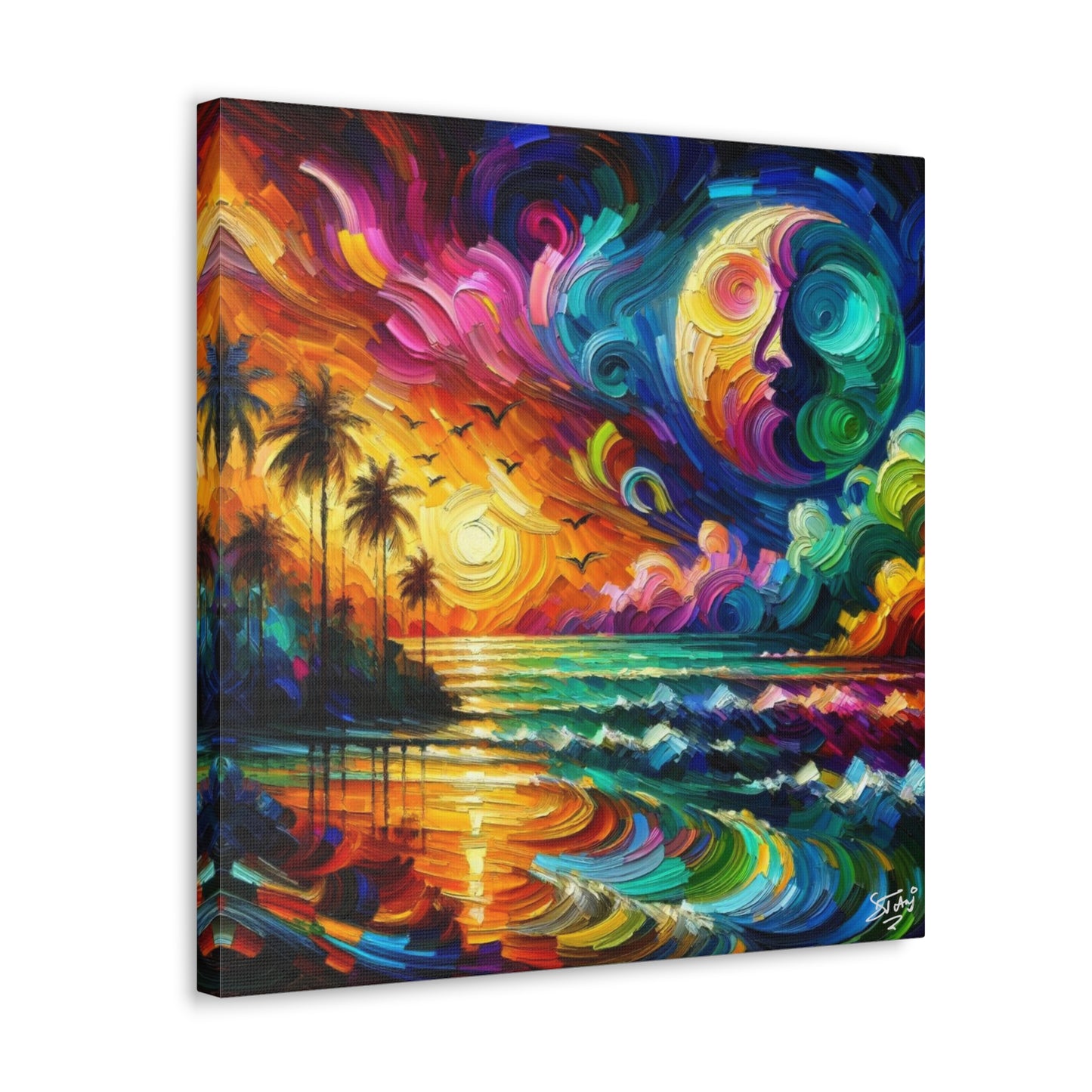 Art Print of Colorful Caribbean Sunset, Abstract, Oil Painting, West Indian Art, Canvas Gallery Wraps