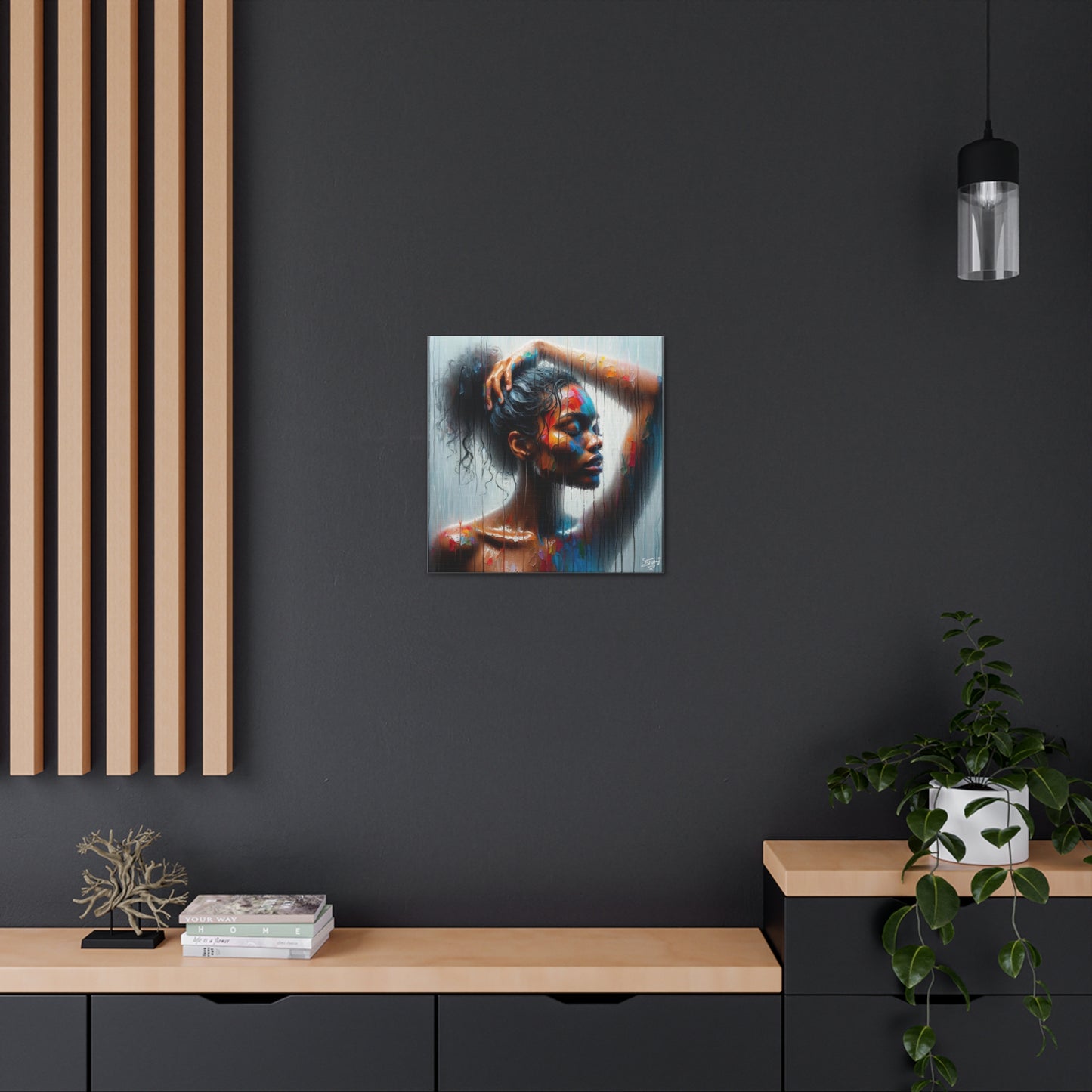 Art Print, Afro-Caribbean Woman in Sauna, Oil Finish, West Indian Ethnicity, Cultural, Heritage, Semi-Abstract, Canvas Gallery Wrap