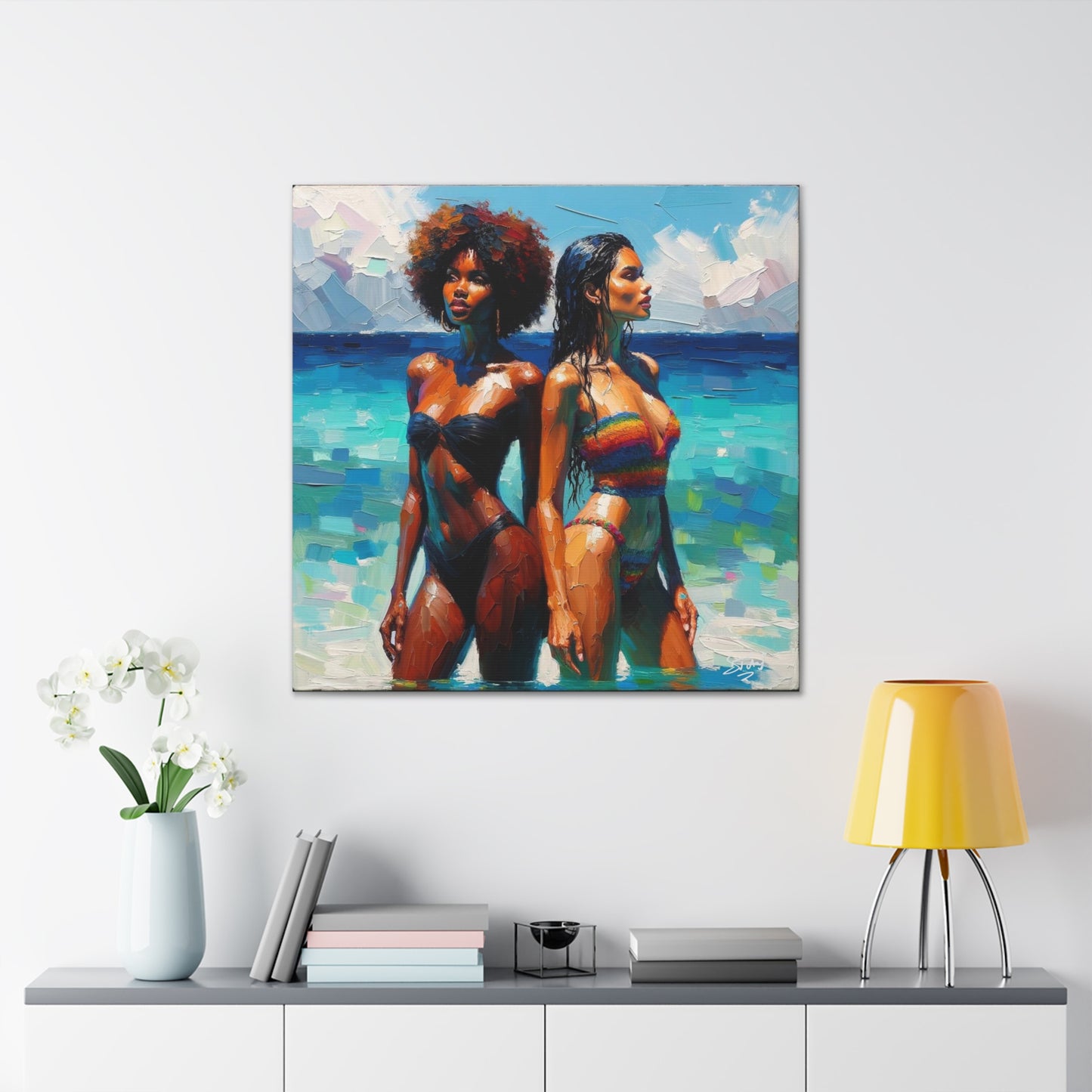 Art Print, Caribbean Women, Semi-Abstract Oil Finish, West Indian Ethnicity, Cultural, Heritage, Canvas Gallery Wrap