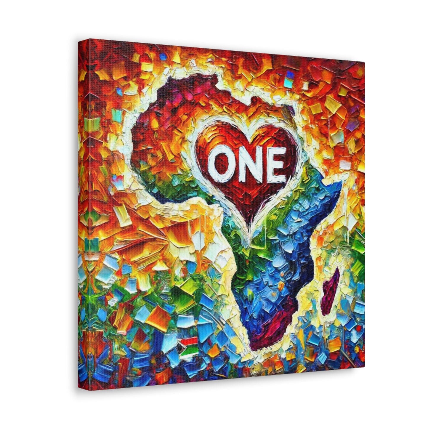 Art Print, "One Love" Oil Finish, Abstract, African Unity, Ethnicity, Cultural, Heritage, Semi-Abstract, Canvas Gallery Wrap