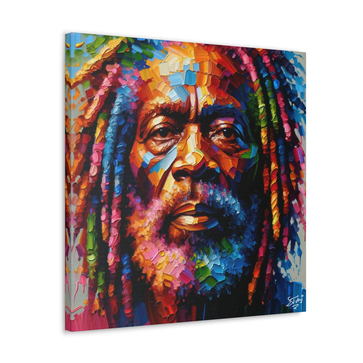 Art Print, Trini Rastaman, Oil Finish, West Indian Ethnicity, Cultural, Heritage, Semi-Abstract, Canvas Gallery Wrap