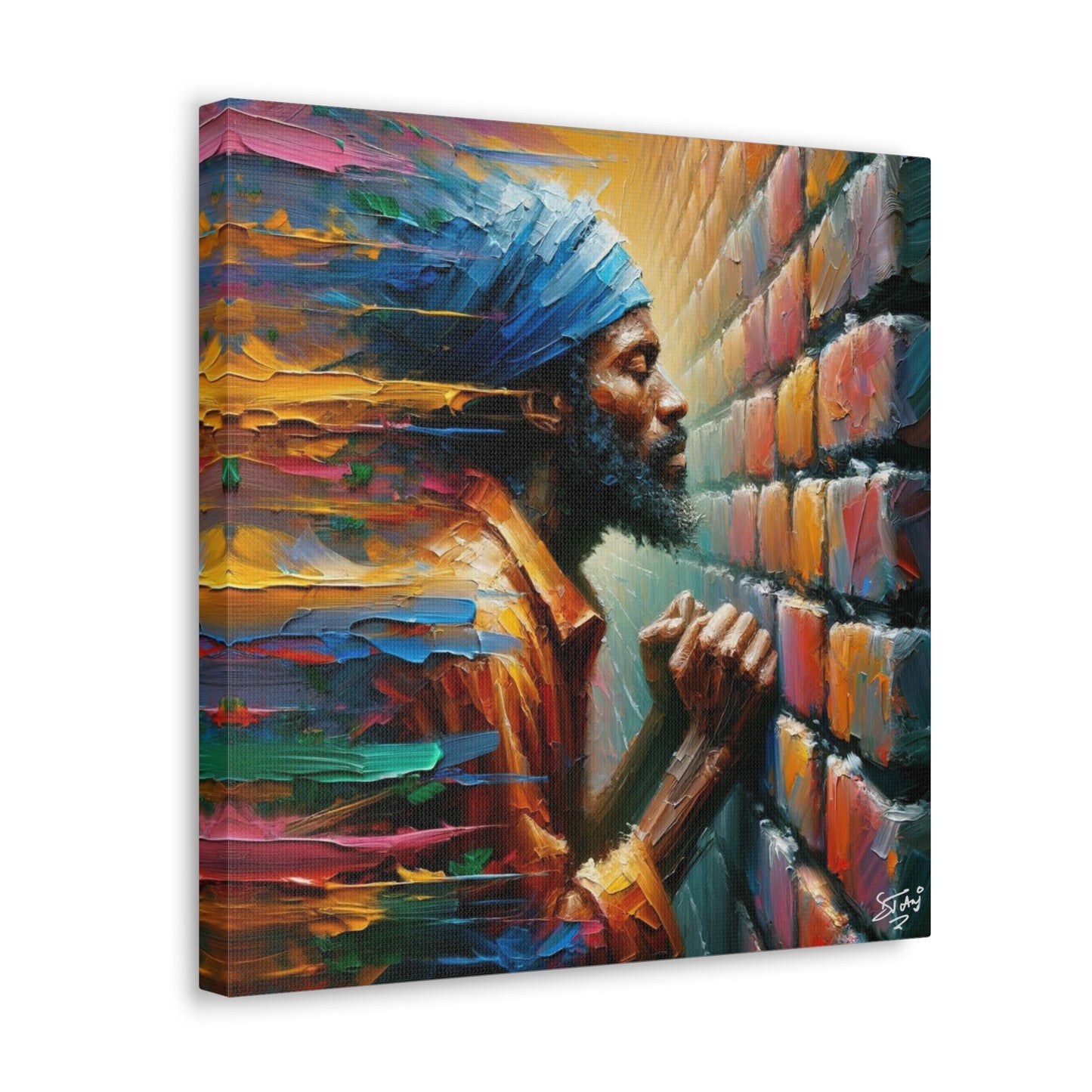 Art Print, Afro-Caribbean Man "The Resistance (3)," Oil Finish, West Indian Ethnicity, Cultural, Heritage, Semi-Abstract, Canvas Gallery Wrap