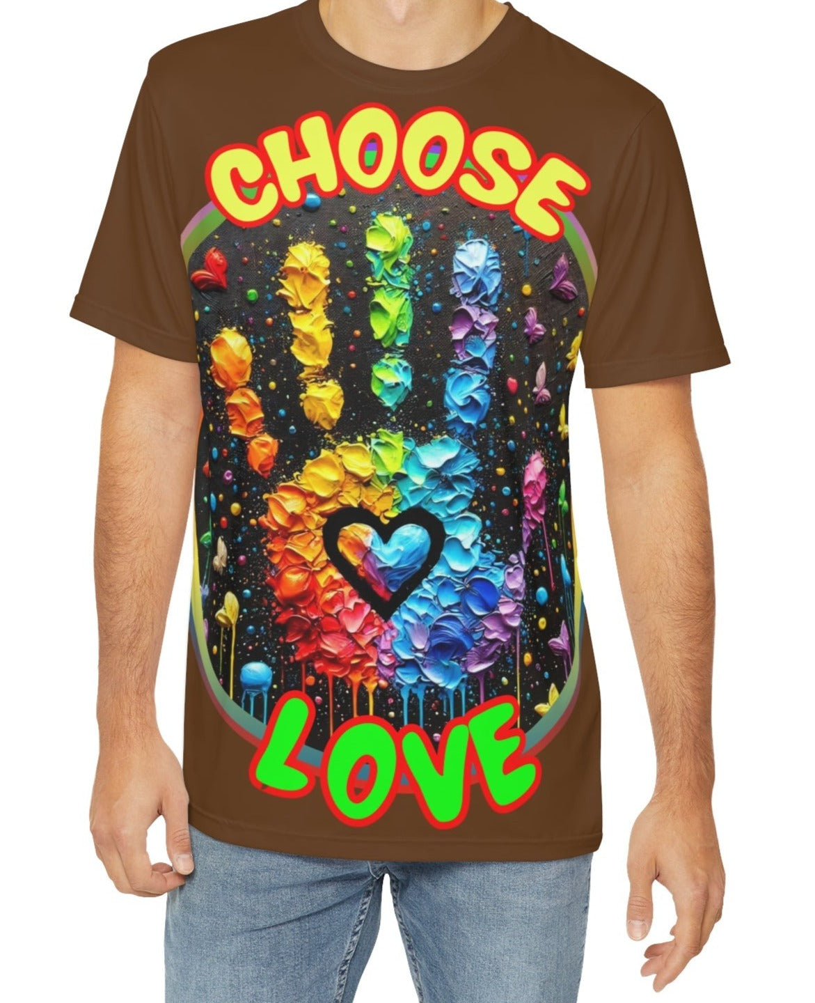 Men's Brushed Polyester Short Sleeve Tee (AOP), "Choose Love"