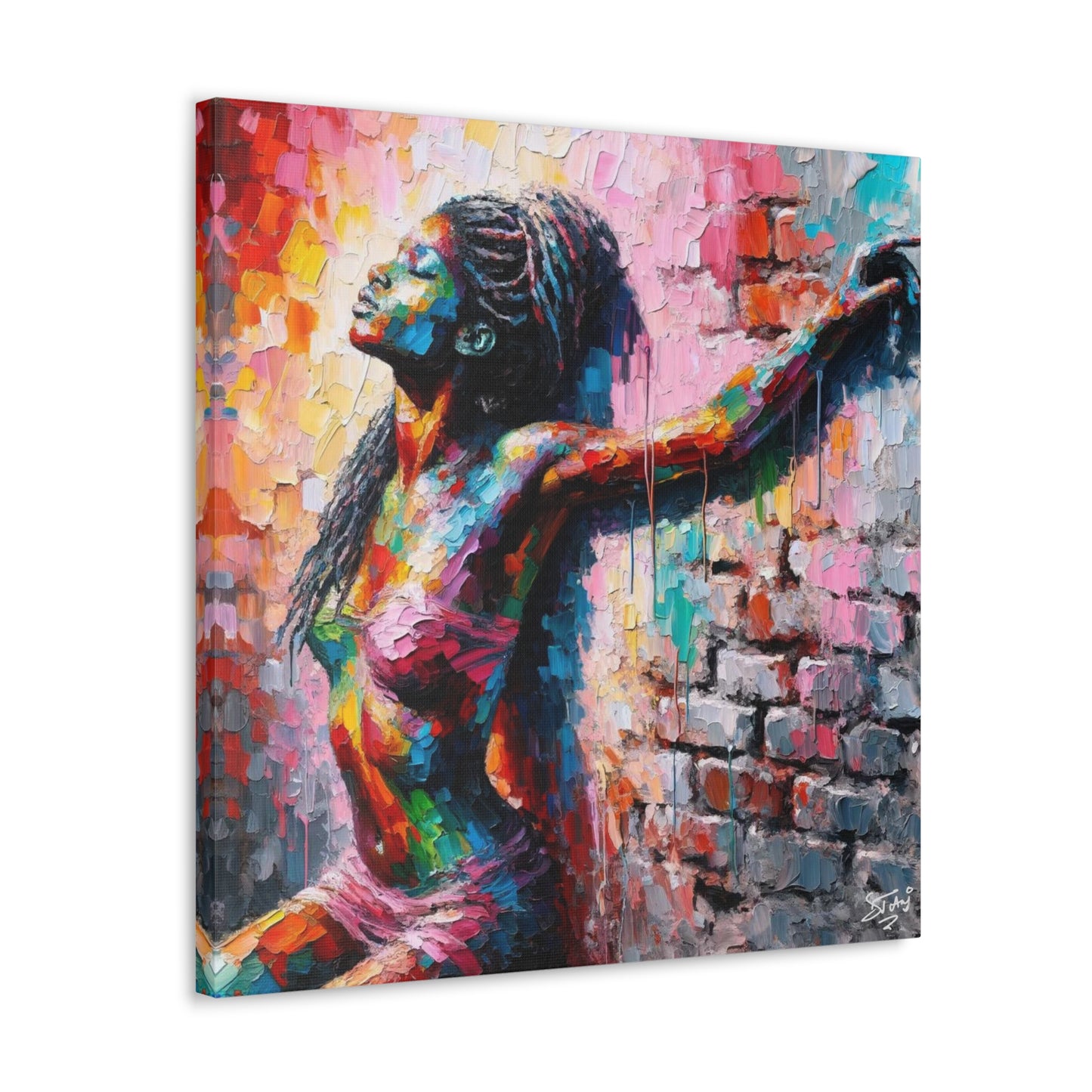 Art Print, Afro-Caribbean Woman "In Paint," Oil Finish, West Indian Ethnicity, Cultural, Heritage, Semi-Abstract, Canvas Gallery Wrap