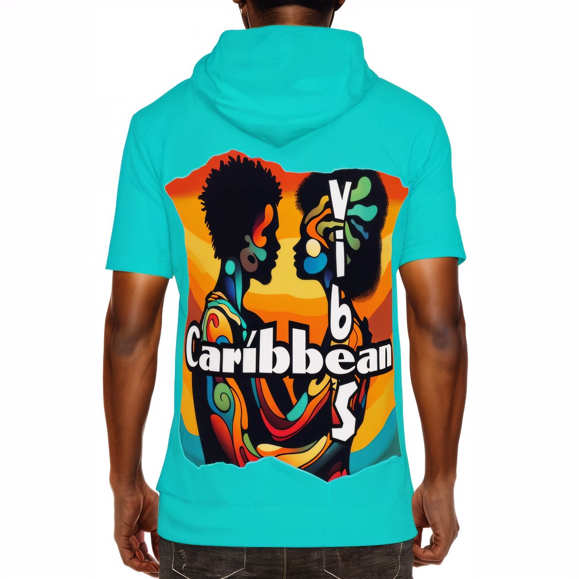 Men’s Cotton Hooded T-Shirt "Feel the Vibe, Caribbean Vibes"