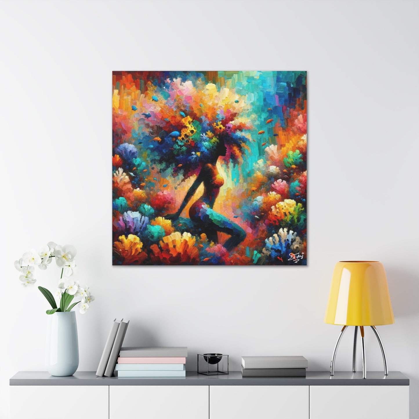 Art Print, Afro-Caribbean Woman, "Under Water" Oil Finish, West Indian Ethnicity, Cultural, Heritage, Abstract, Canvas Gallery Wrap