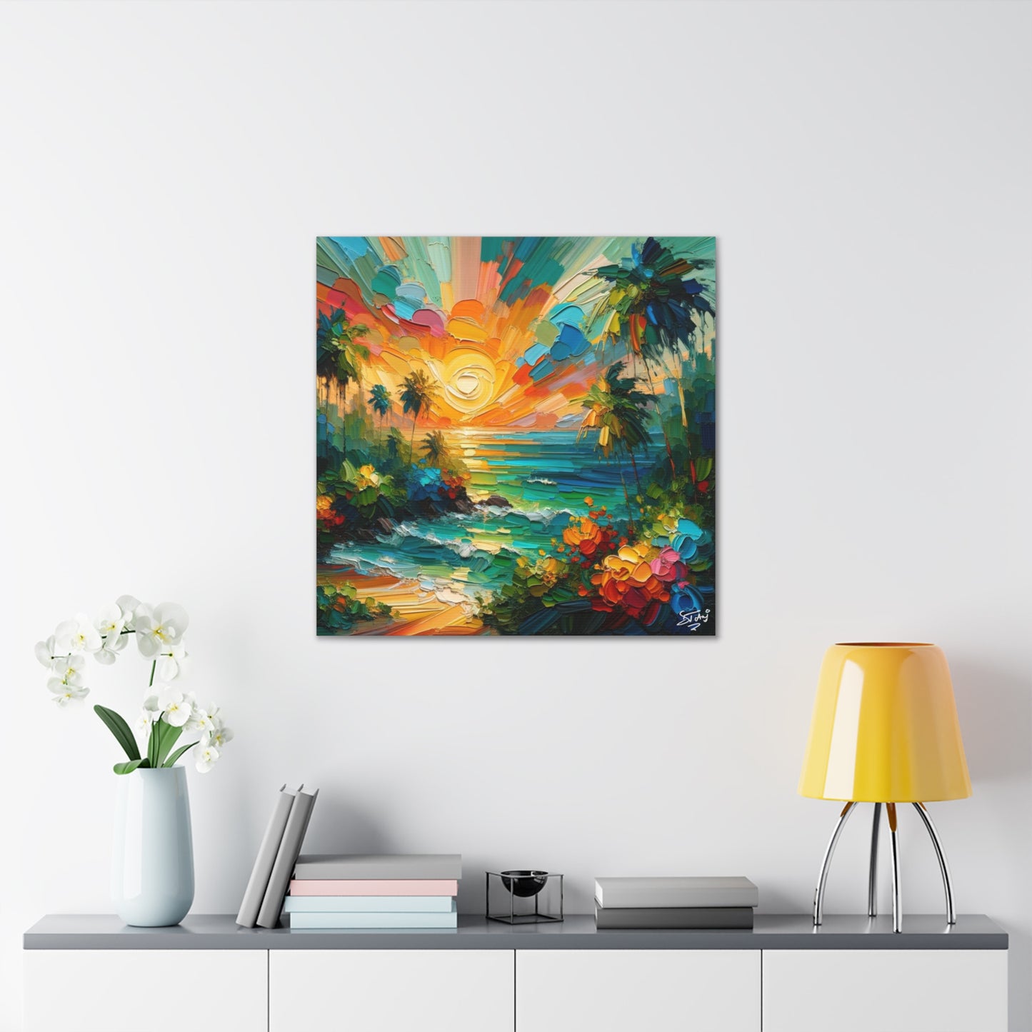 Art Print of Caribbean Sunset Scene, West Indian Art, Canvas Gallery Wraps