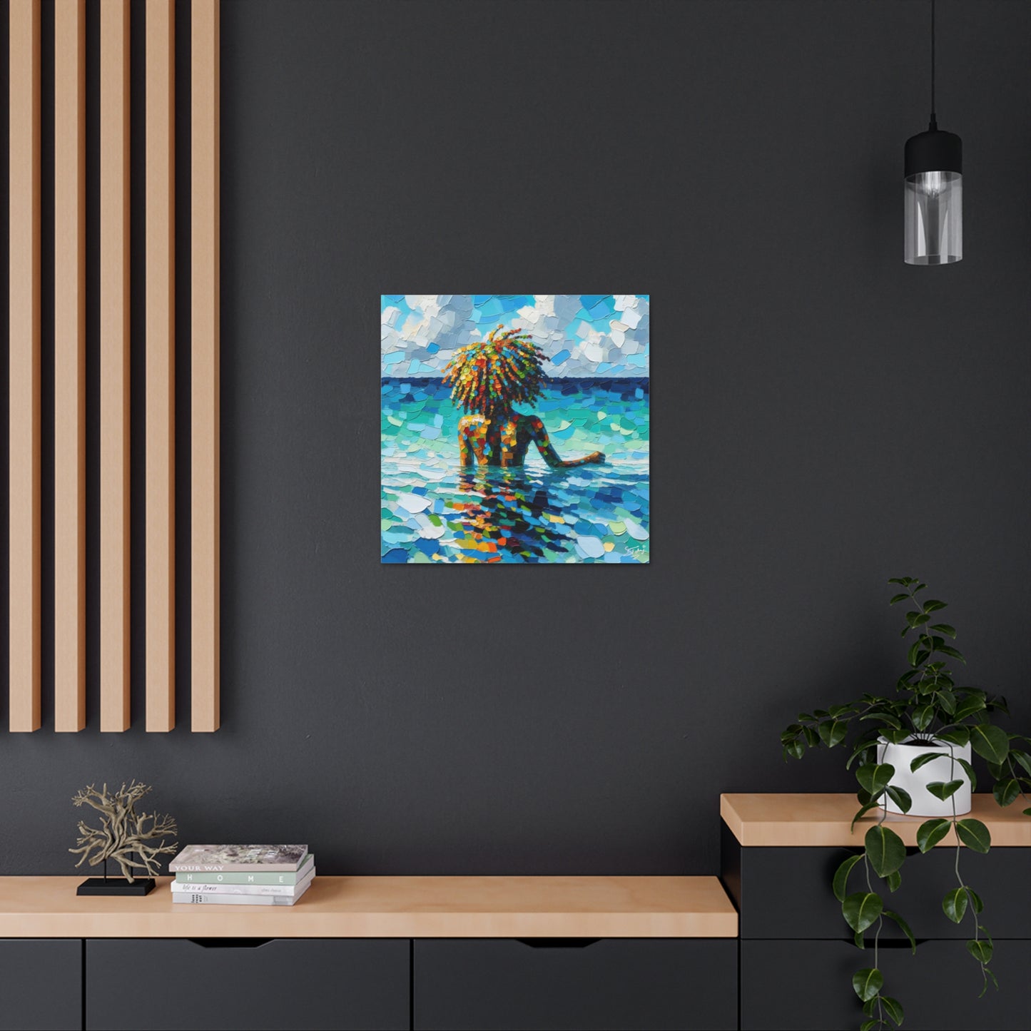 Art Print, Afro-Caribbean Woman, "Sea Bath" Oil Finish, West Indian Ethnicity, Cultural, Heritage, Abstract, Canvas Gallery Wrap