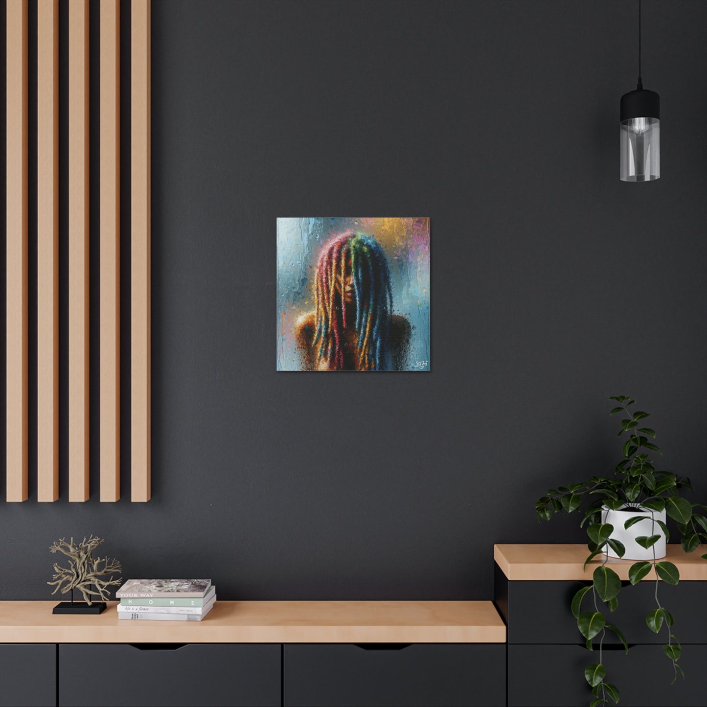 Art Print, Dreadlock Woman in Sauna, Oil Finish, West Indian Ethnicity, Cultural, Heritage, Semi-Abstract, Canvas Gallery Wrap