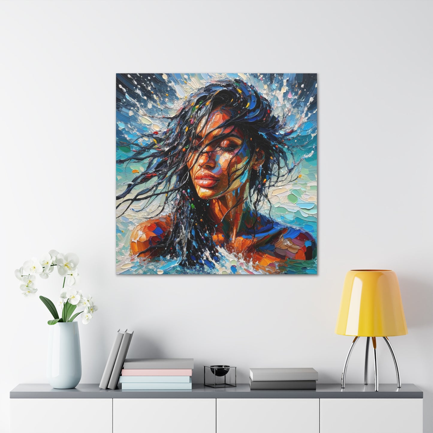 Art Print of Trini Woman - Chilling in the Caribbean Sea, Oil Finish, West Indian Ethnicity, Cultural, Heritage Art, Canvas Gallery Wraps