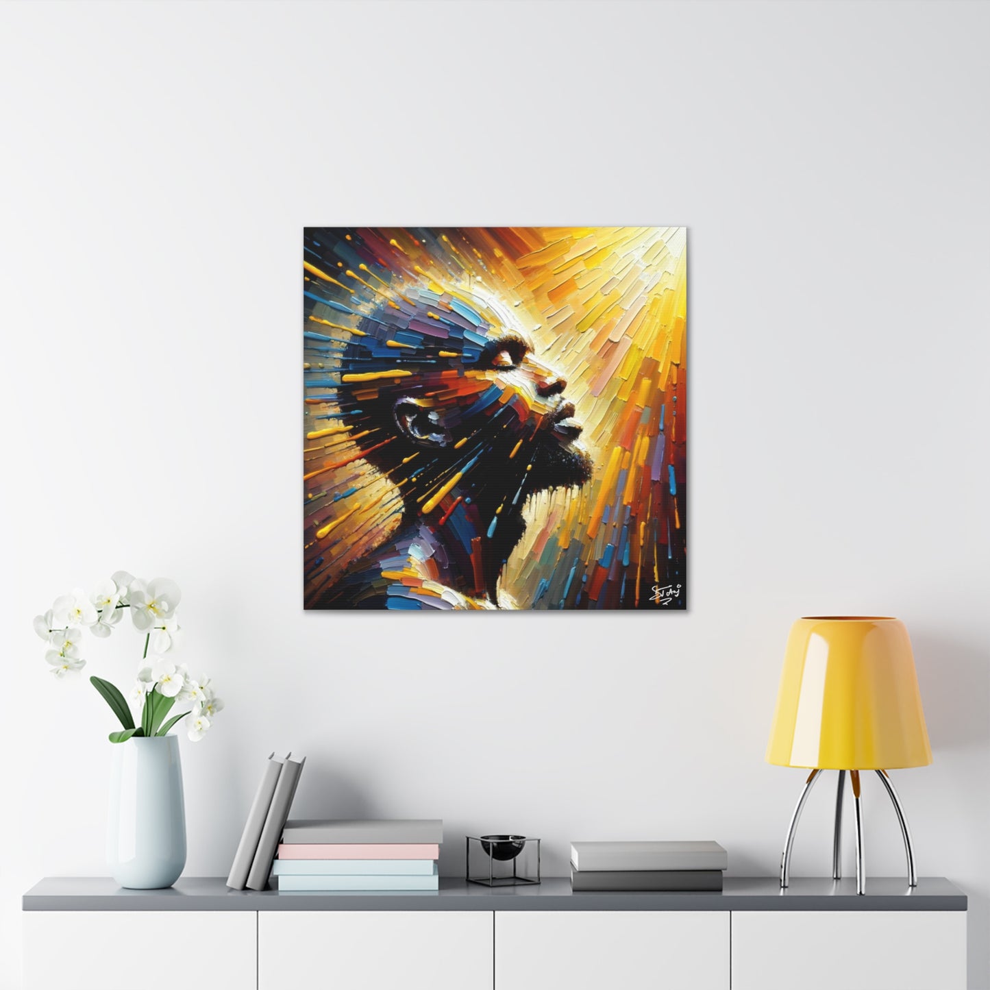 Art Print, Afro-Caribbean Man, "Bright Light" Oil Finish, West Indian Ethnicity, Cultural, Heritage, Abstract, Canvas Gallery Wrap