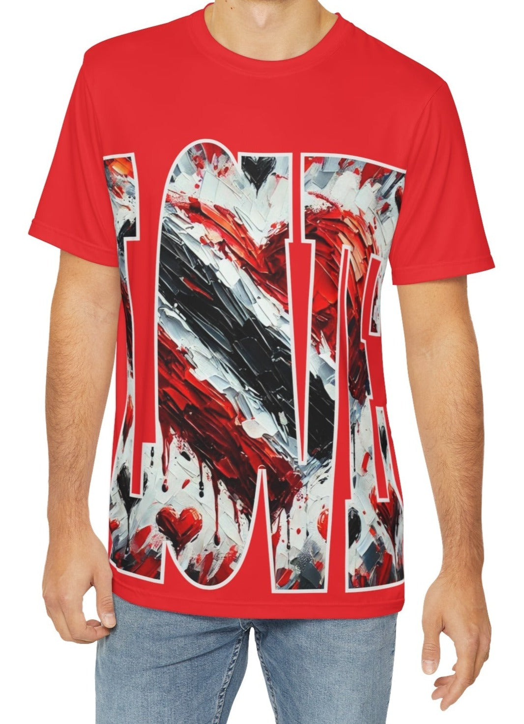 Men's Brushed Polyester Short Sleeve Tee (AOP), "Love Trinidad" "Trini Pride"