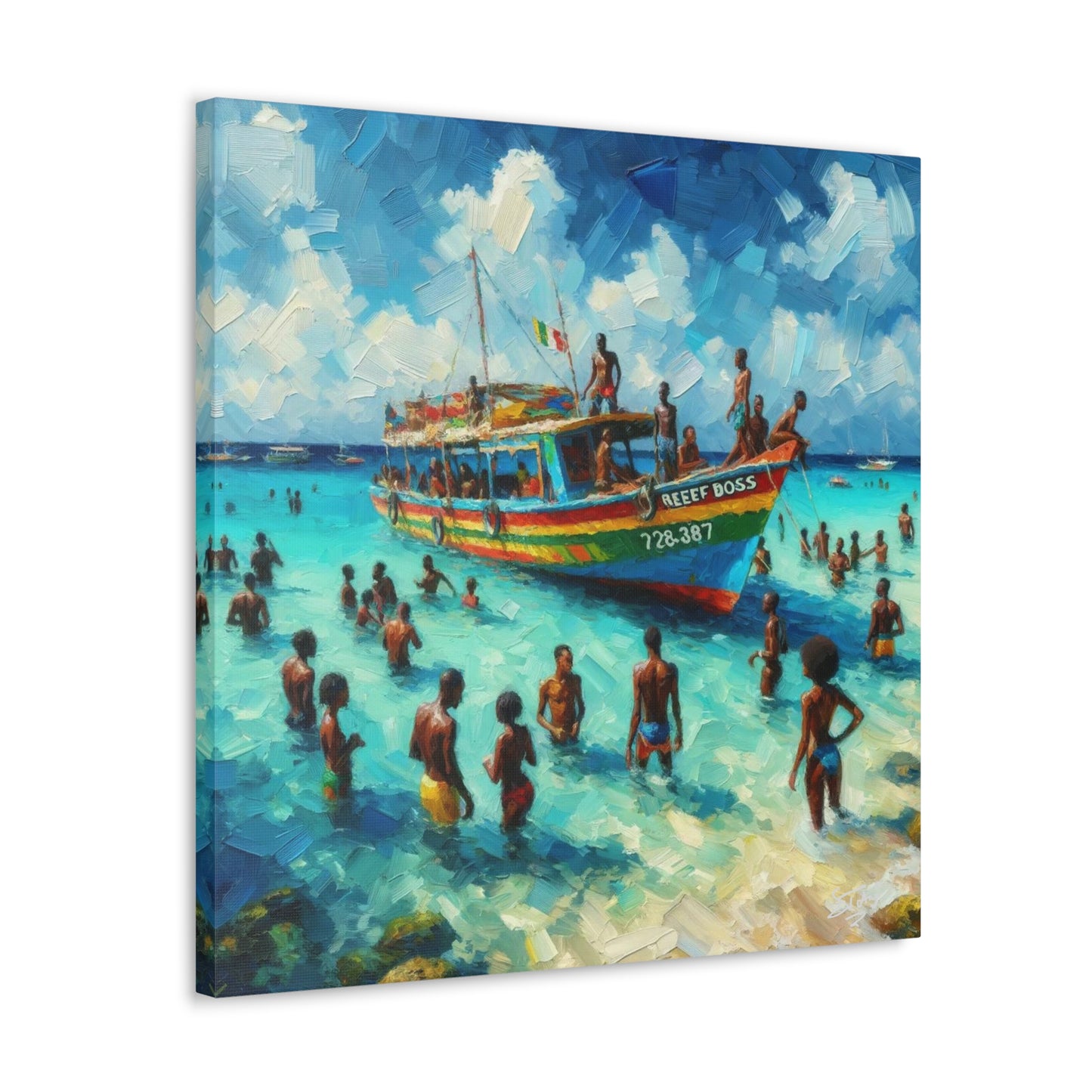 Art Print, "Fun at Nylon Pool, Tobago," Oil Paint Finish, Caribbean, West Indies, Canvas Gallery Wraps