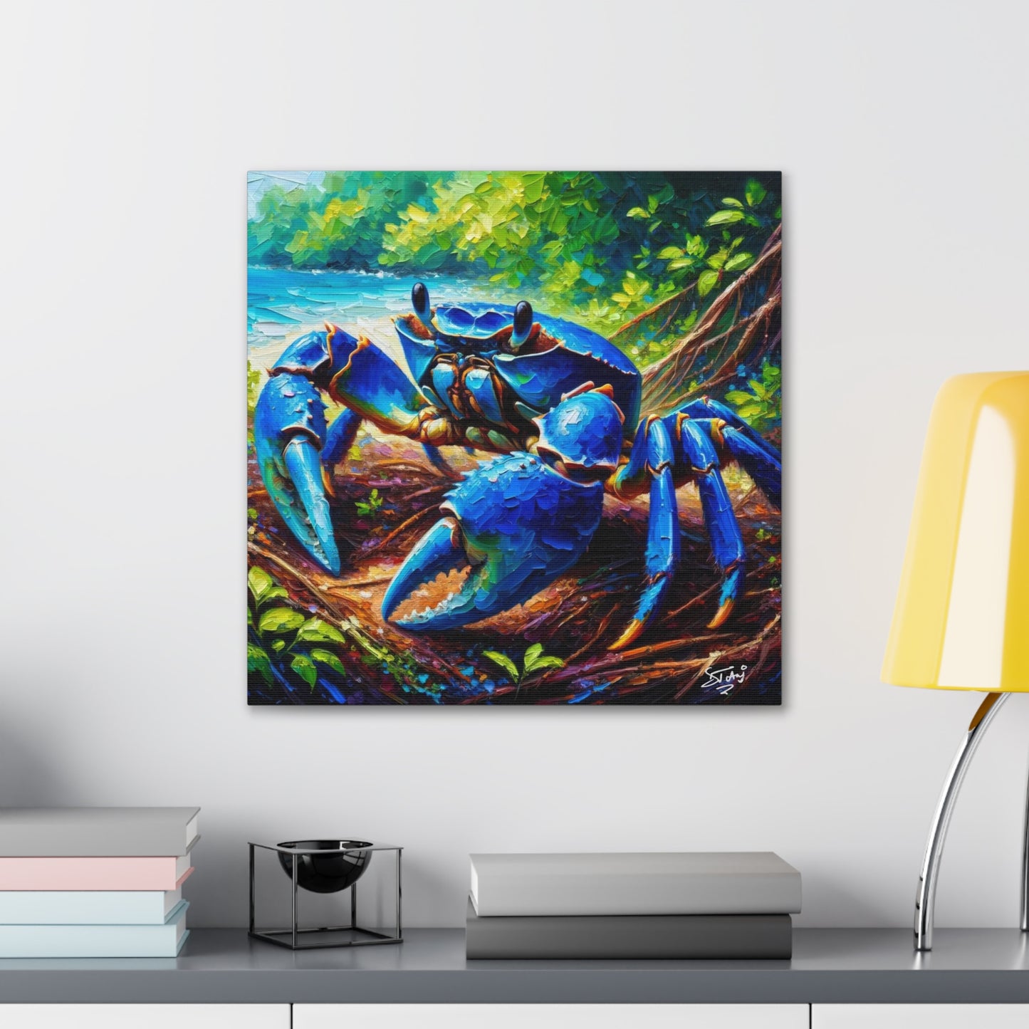 Art Print, Blue Crab, Caribbean Wildlife, Oil Finish, Caribbean Nature, Cultural, Heritage, Canvas Gallery Wrap