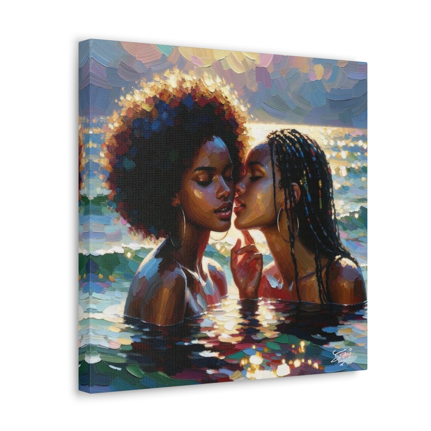 Art Print, Caribbean Couple, "No Boundaries" Semi-Abstract Oil Finish, West Indian Ethnicity, Cultural, Heritage, Abstract, Canvas Gallery Wrap