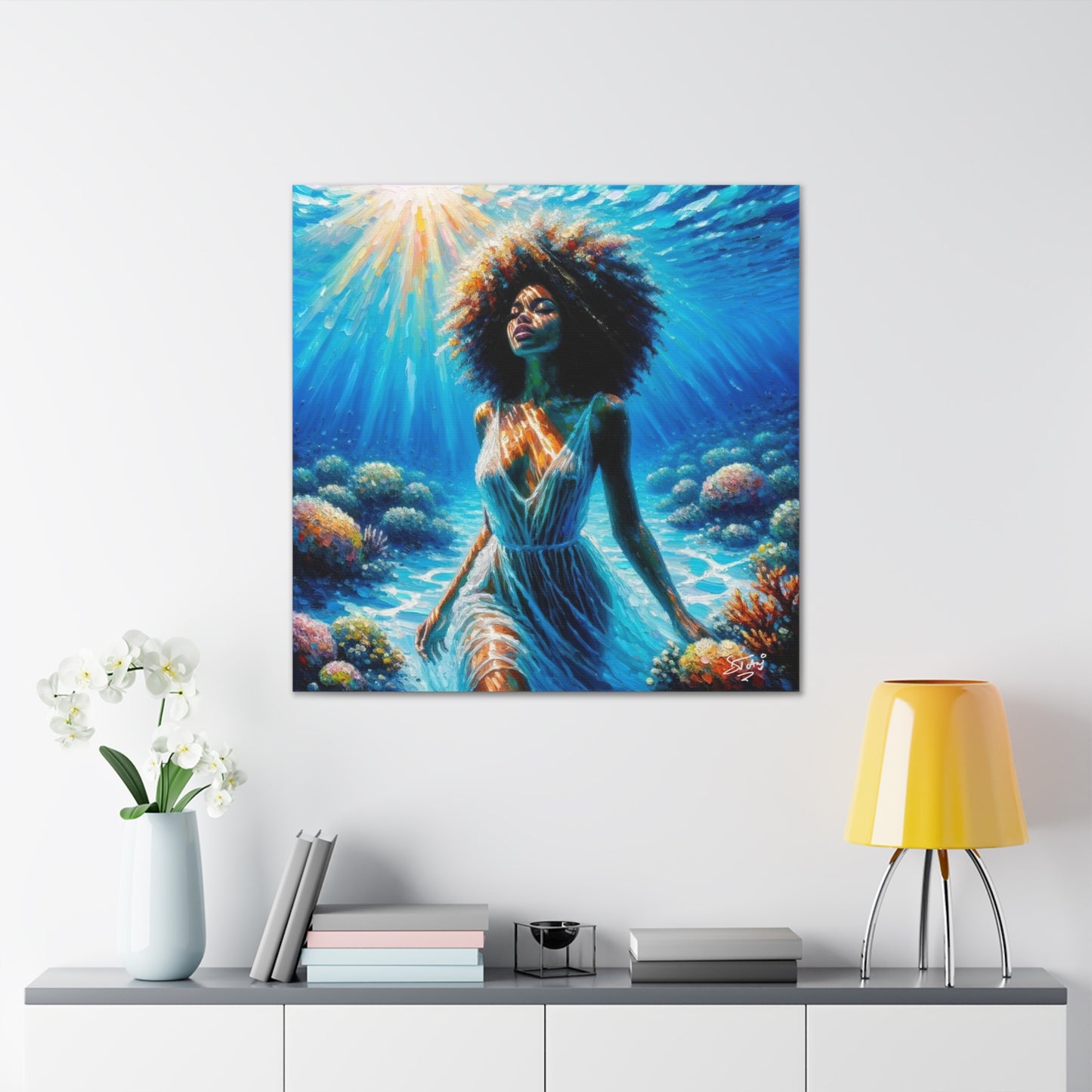 Art Print, Afro-Caribbean Woman, "Submerged" Oil Finish, West Indian Ethnicity, Cultural, Heritage, Abstract, Canvas Gallery Wrap