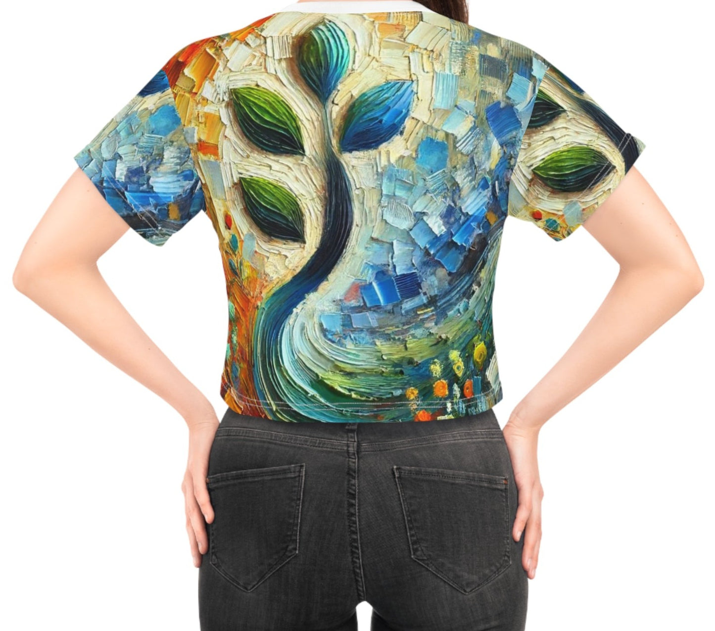 Women's Silky Soft Crop Tee (AOP) Floral Abstract Print